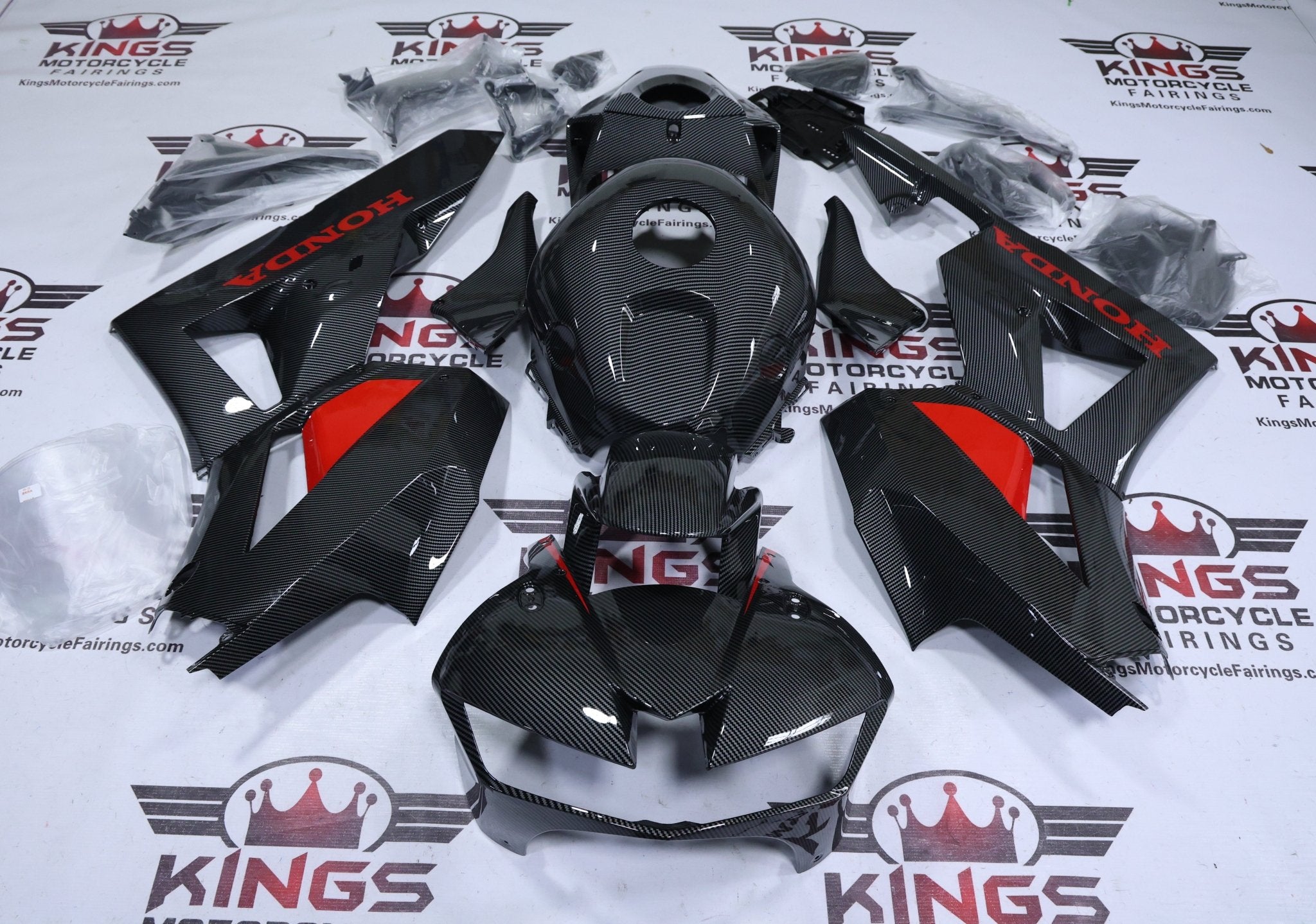 Honda CBR600RR Fairings (2024-2025) Faux Carbon Fiber, Red Gloss at KingsMotorcycleFairings.com