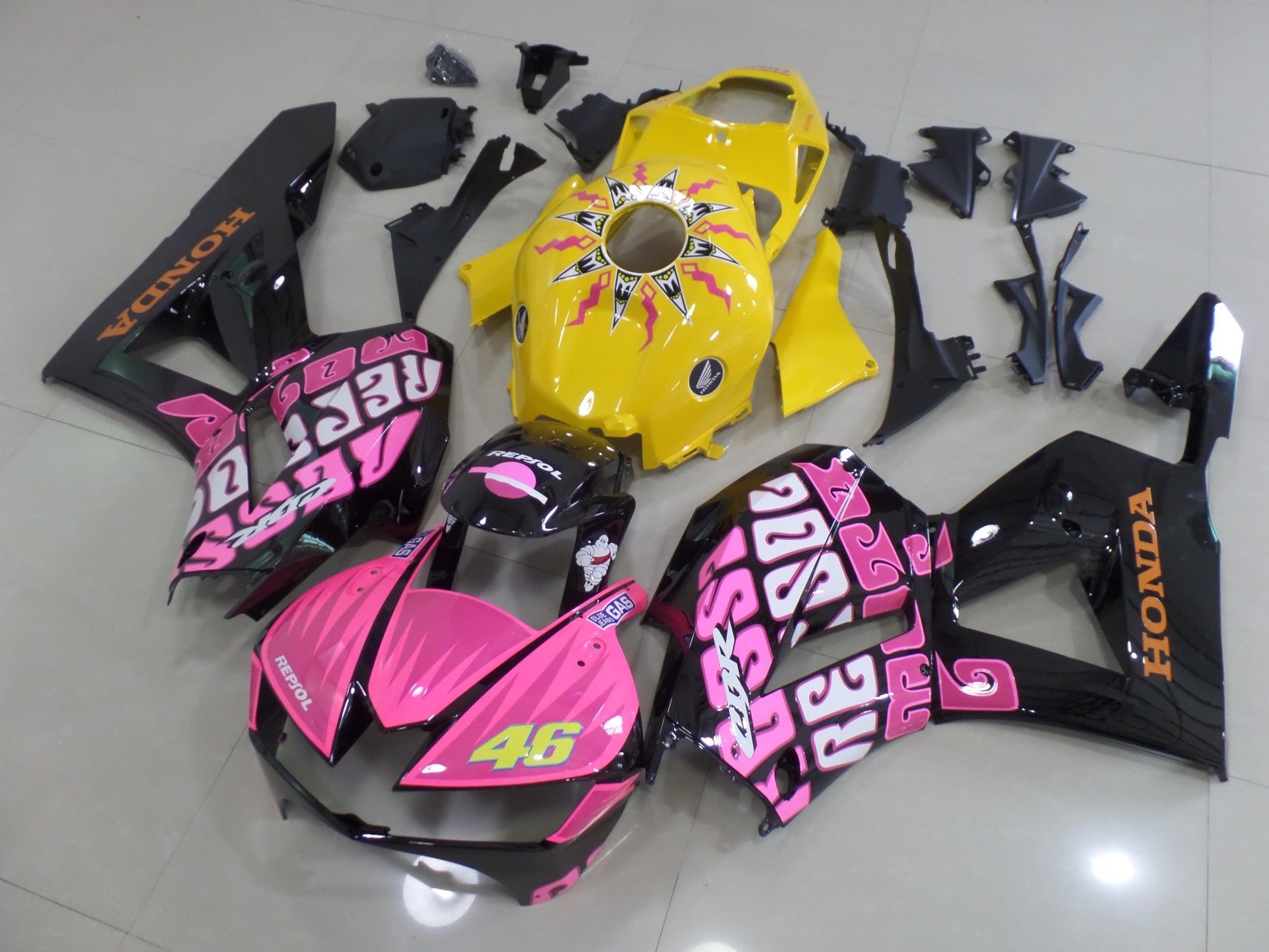 Honda CBR600RR Fairings (2024-2025) Pink, Black, Yellow Rossi at KingsMotorcycleFairings.com