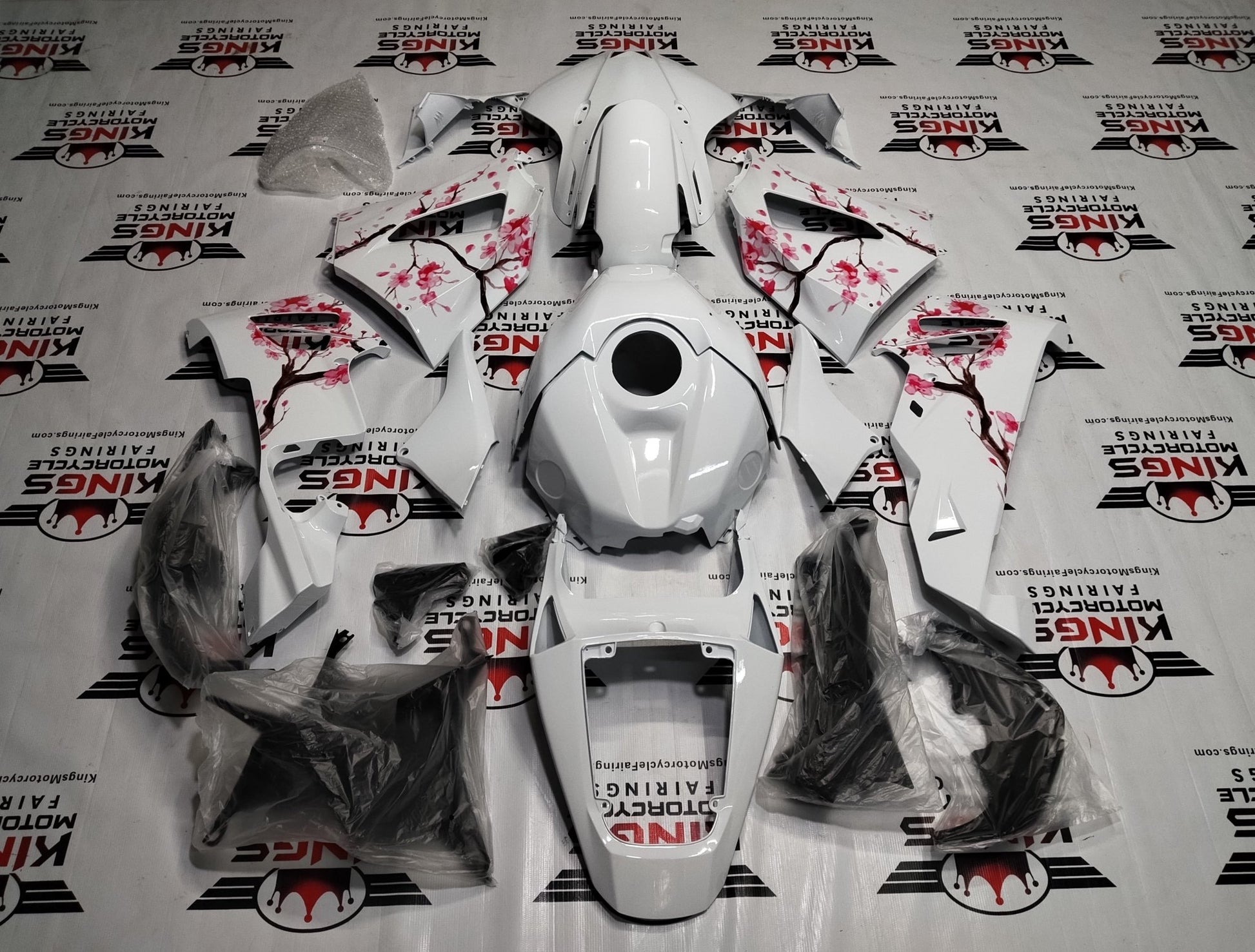 Honda CBR600RR Fairings (2024-2025) White, Cherry Blossoms at KingsMotorcycleFairings.com
