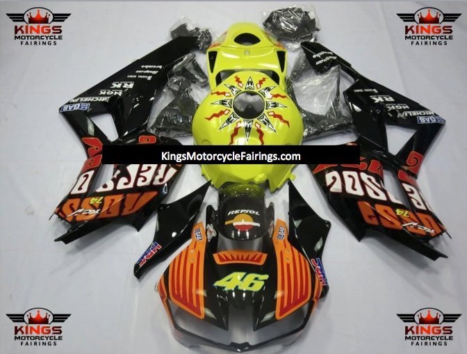 Honda CBR600RR Fairings (20246) Black, Orange, Red, Neon Yellow Rossi at KingsMotorcycleFairings.com