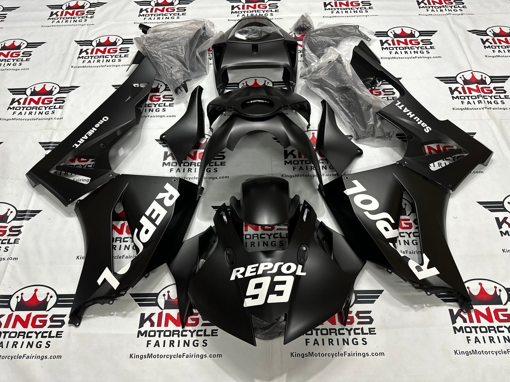 Honda CBR600RR Fairings (2026) Flat Black, White Repsol at KingsMotorcycleFairings.com