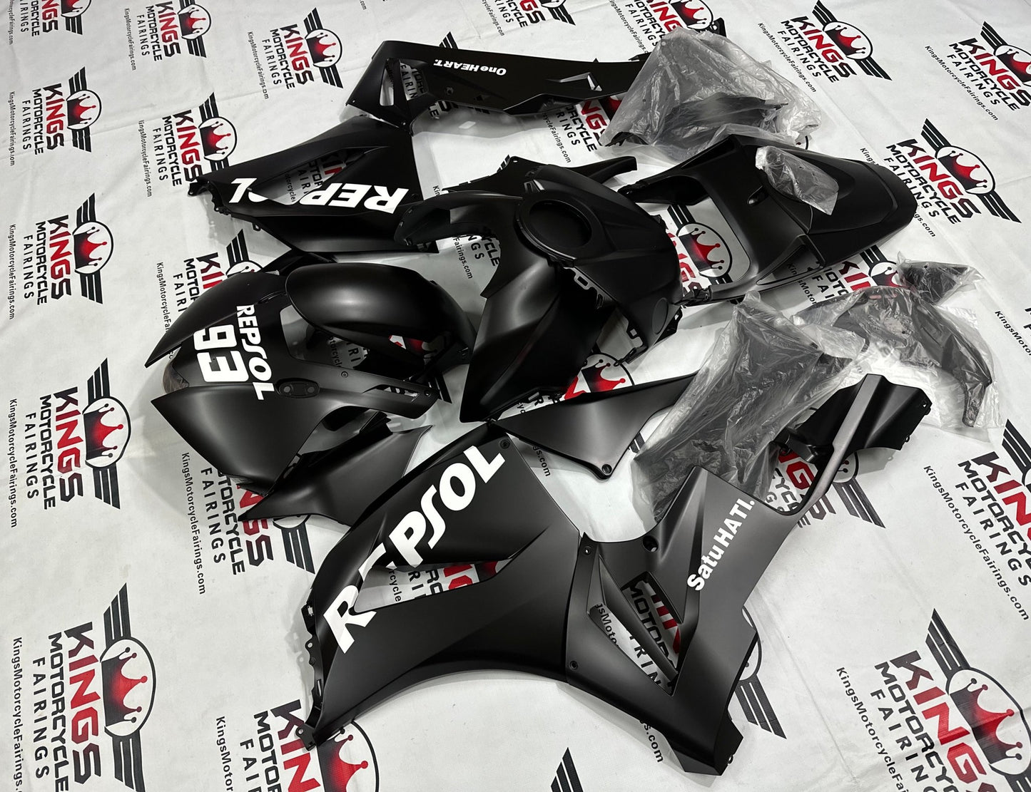 Honda CBR600RR Fairings (2026) Flat Black, White Repsol from KingsMotorcycleFairings.com