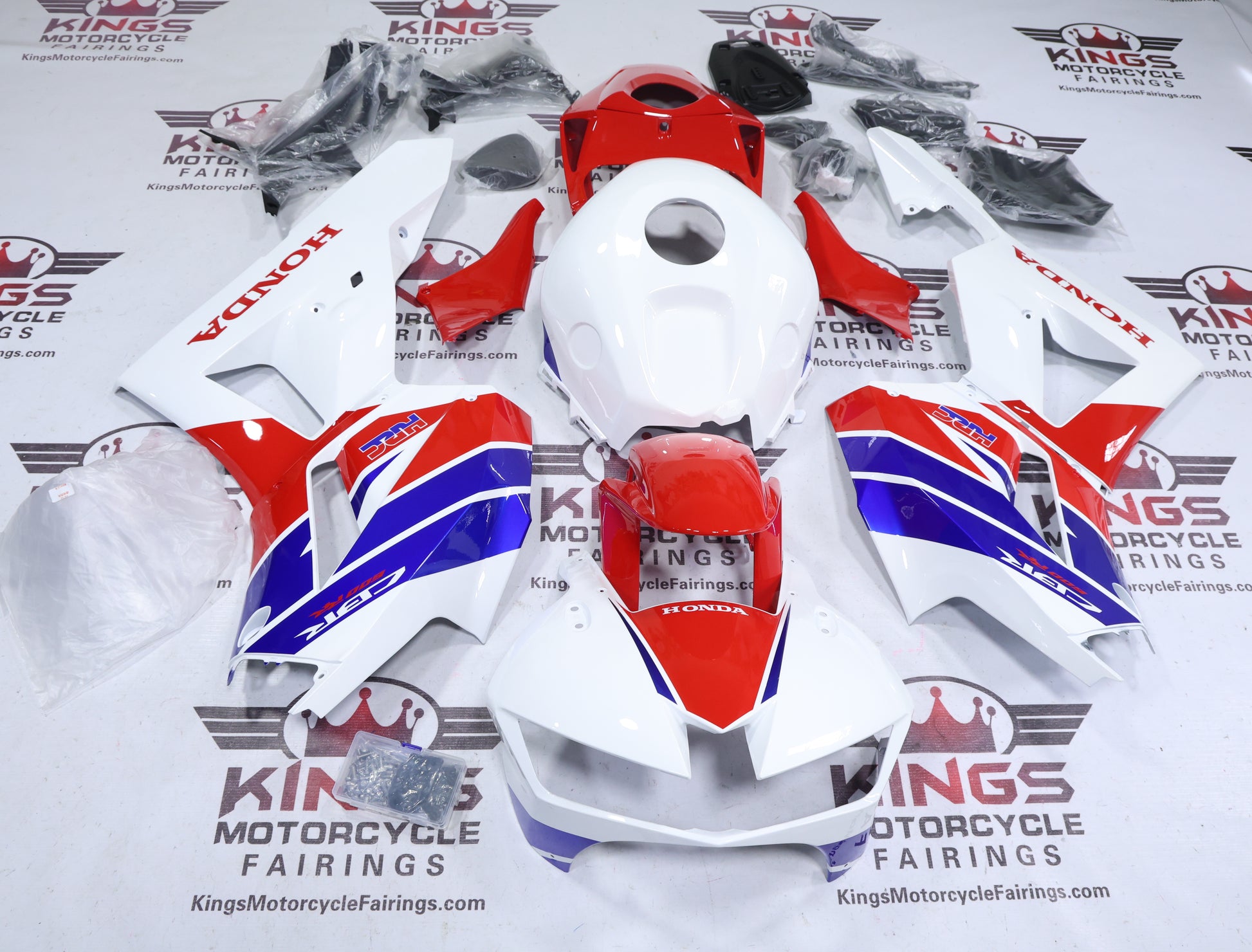 Honda CBR600RR Fairings (2026) HRC White, Red, Blue from KingsMotorcycleFairings.com