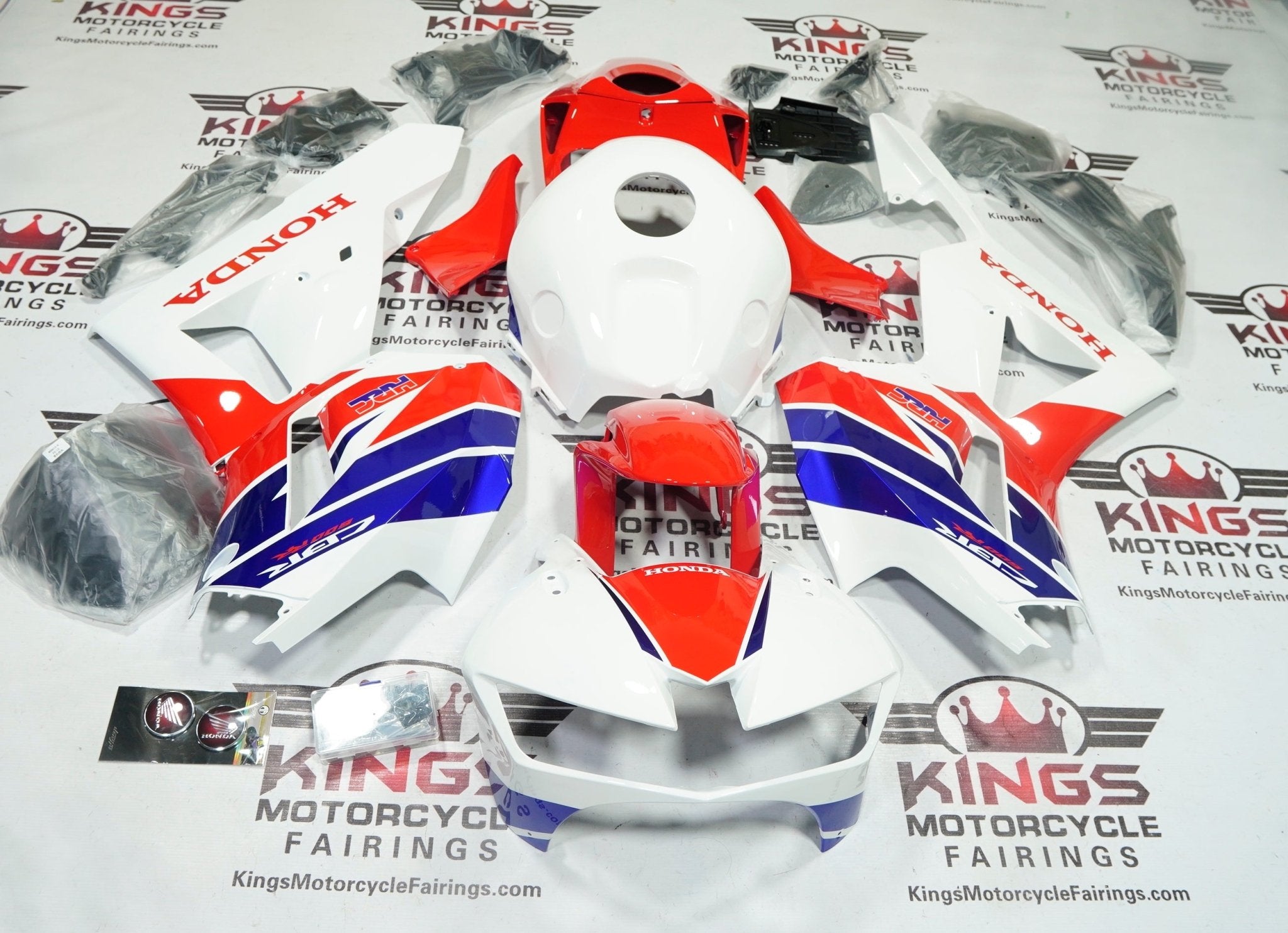 Honda CBR600RR Fairings (2026) White, Red, Blue Wings at KingsMotorcycleFairings.com