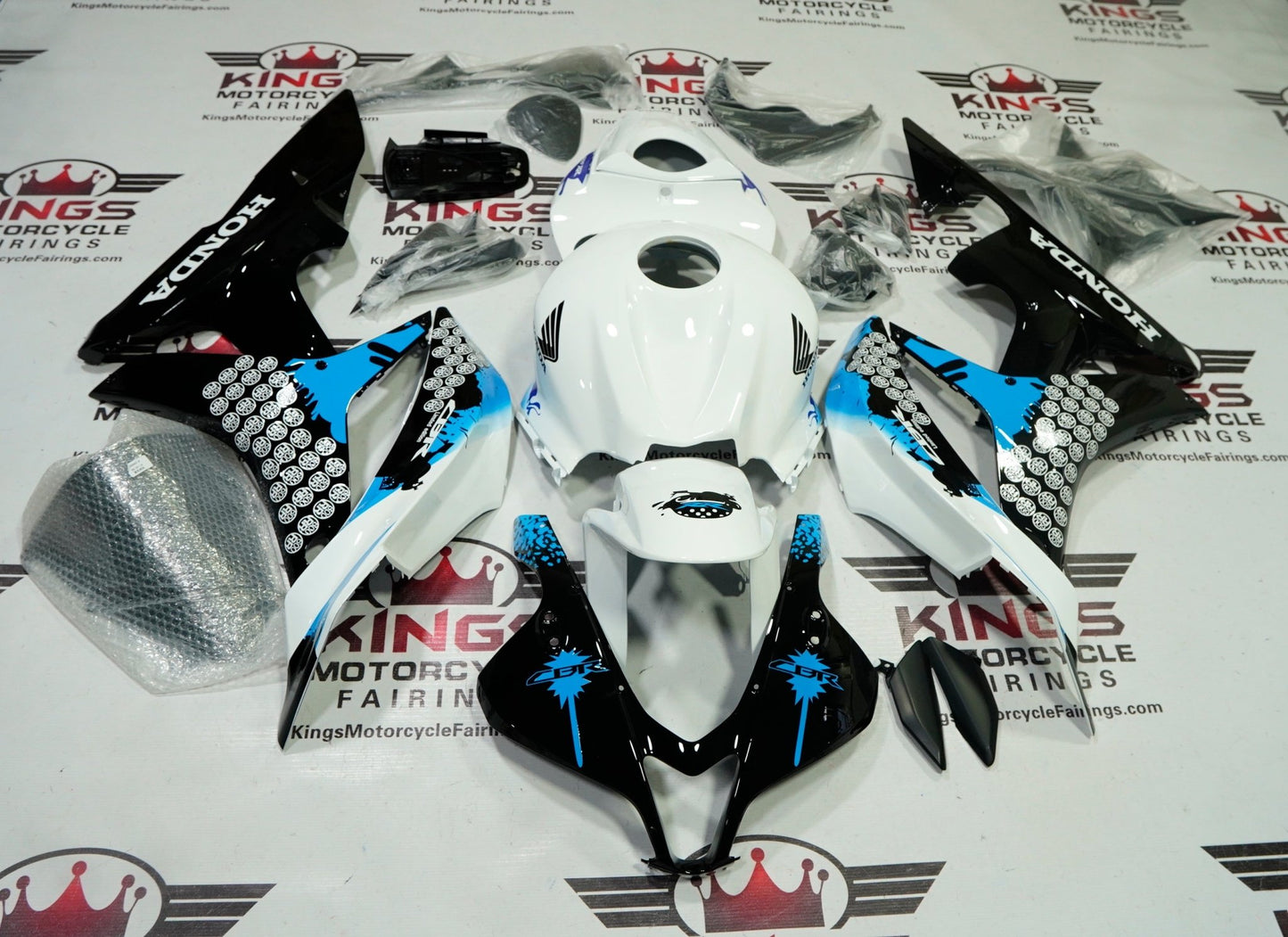 Honda CBR600RR (2007-2008) White, Black, Blue Splash Fairings at KingsMotorcycleFairings.com