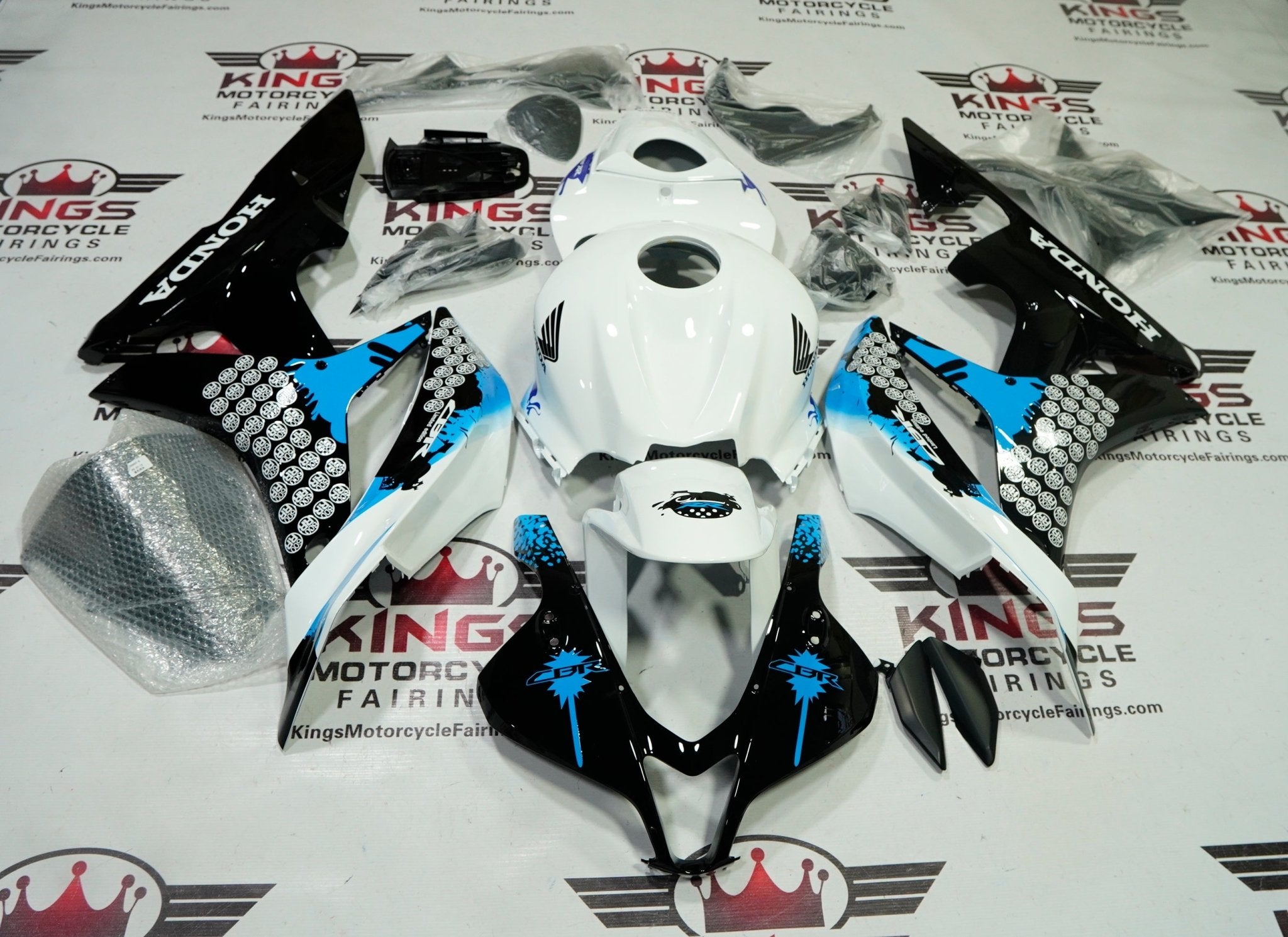 Honda CBR600RR (2007-2008) White, Black, Blue Splash Fairings at KingsMotorcycleFairings.com