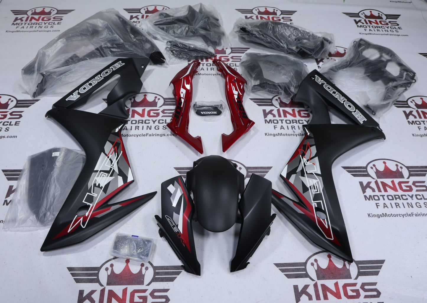 Honda CBR650F Fairings (2014-2016) Matte Black, Candy Red, Silver at KingsMotorcycleFairings.com