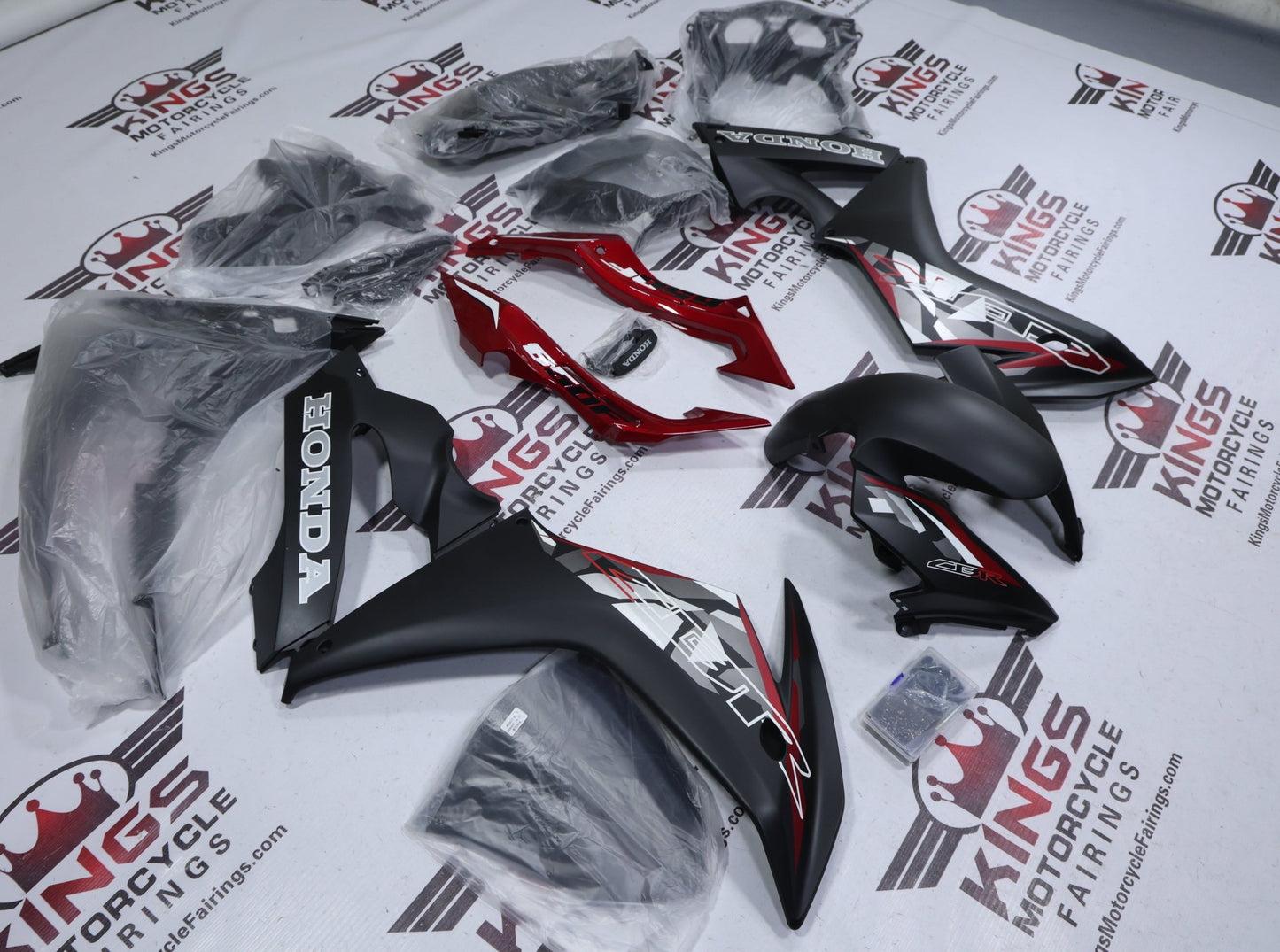 Honda CBR650F Fairings (2014-2016) Matte Black, Candy Red, Silver from KingsMotorcycleFairings.com