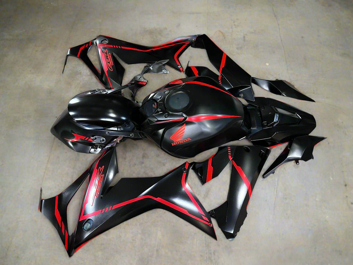 Honda CBR 650R Fairings (2021-2023) Matte Black, Red Stripes at KingsMotorcycleFairings.com