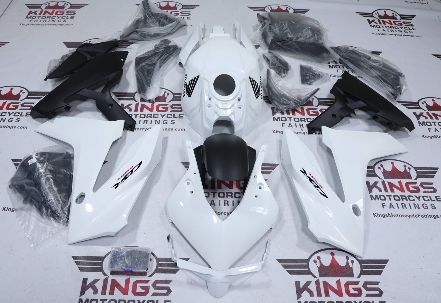 Honda CBR650R Fairings (2024-2025) Gloss White, Matte Black at KingsMotorcycleFairings.com