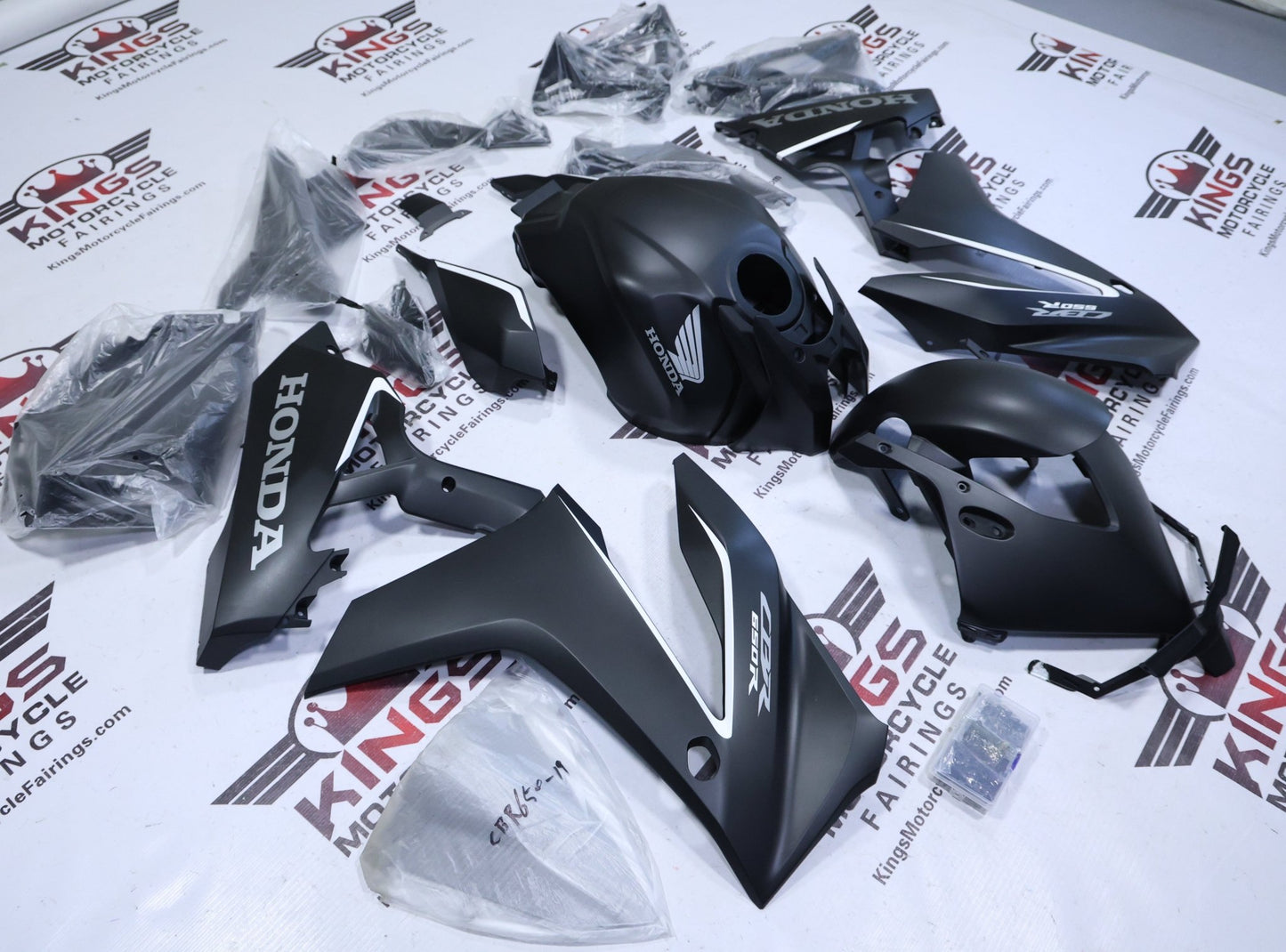 Honda CBR650R Fairings (2024-2025) Matte Black, Gray, White Stripe from KingsMotorcycleFairings.com