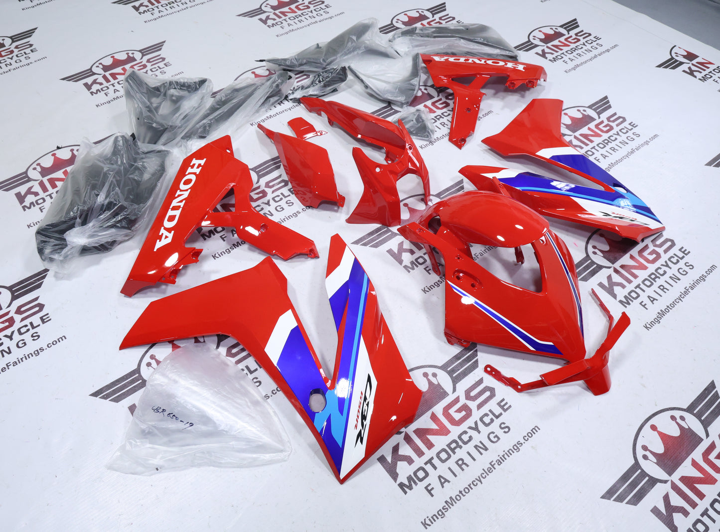 Honda CBR650R Fairings (2024-2025) Red, White, Dual Blue at KingsMotorcycleFairings.com
