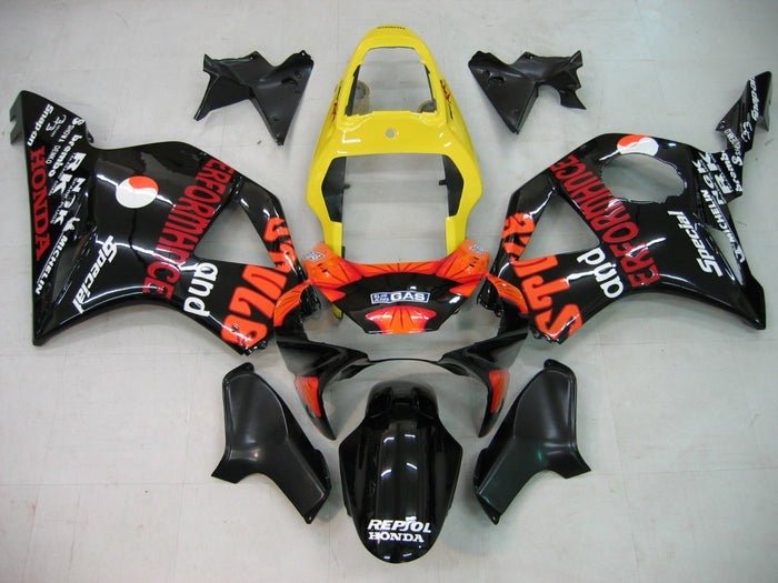 Honda CBR900 Fairings (2002-2003) Black, Orange, Yellow Rossi at KingsMotorcycleFairings.com
