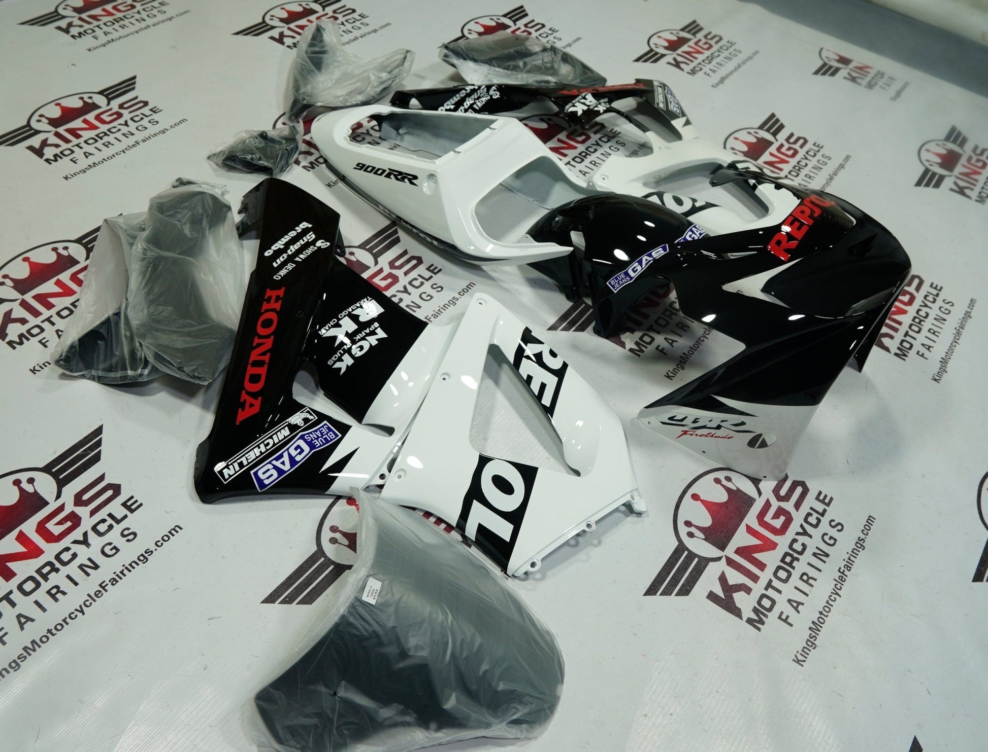 Honda CBR900RR 929 Fairings (2000-2001) Black, White, Red Repsol at KingsMotorcycleFairings.com