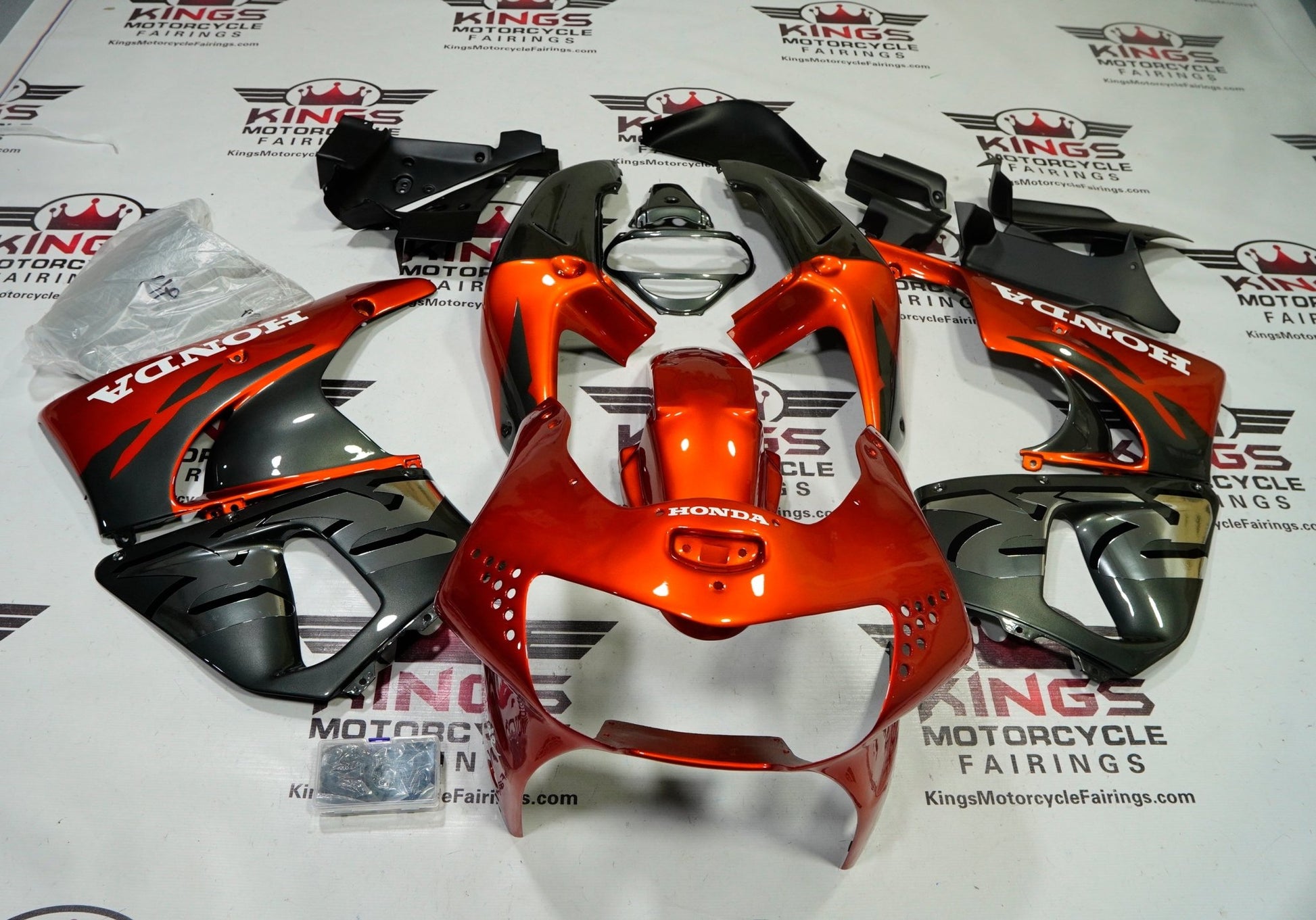 Honda CBR900RR Fairing kit (1998-1999) Orange, Gray, Chrome at KingsMotorcycleFairings.com