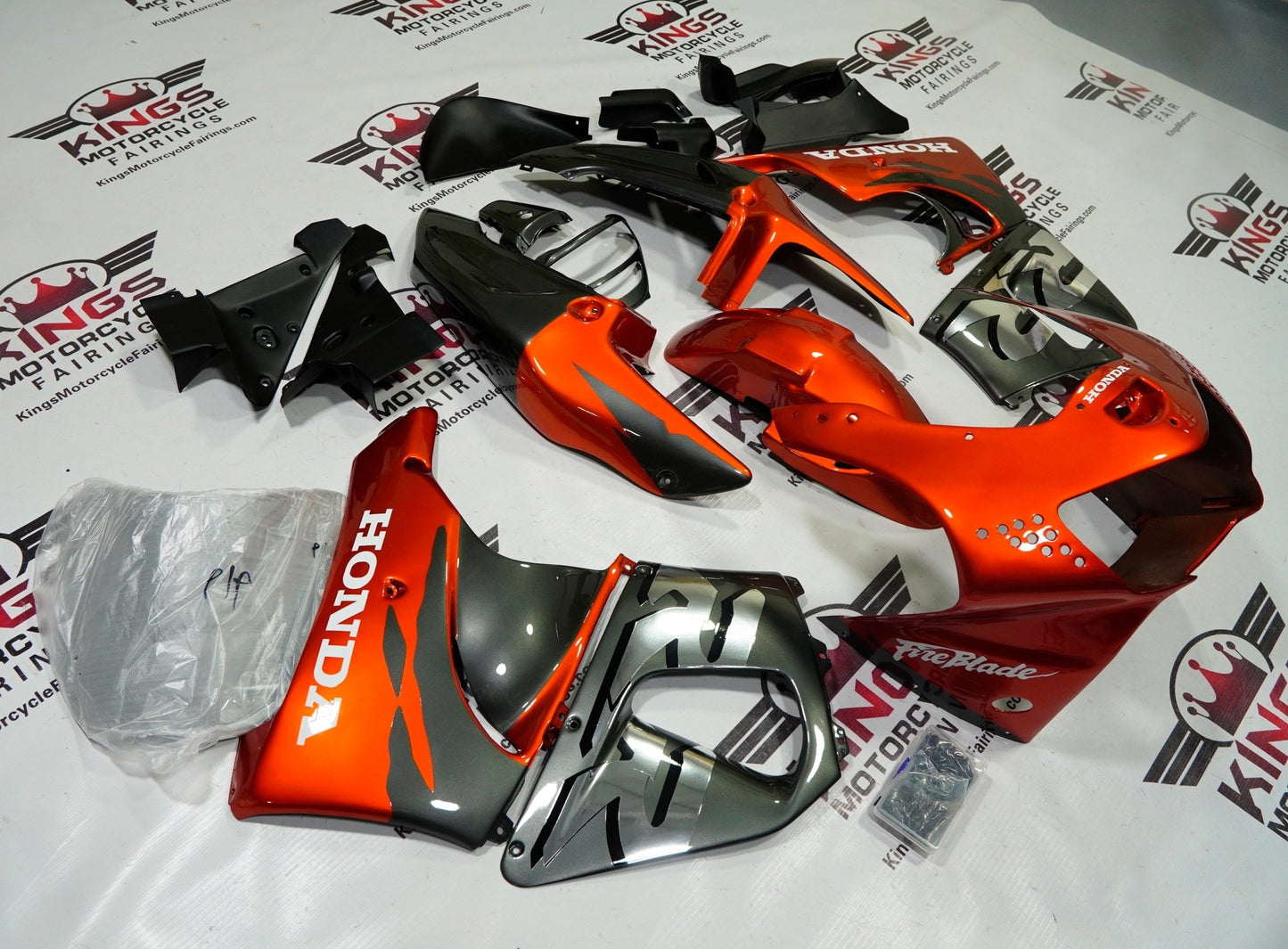 Honda CBR900RR Fairing Set (1998-1999) Orange, Gray, Chrome at KingsMotorcycleFairings.com
