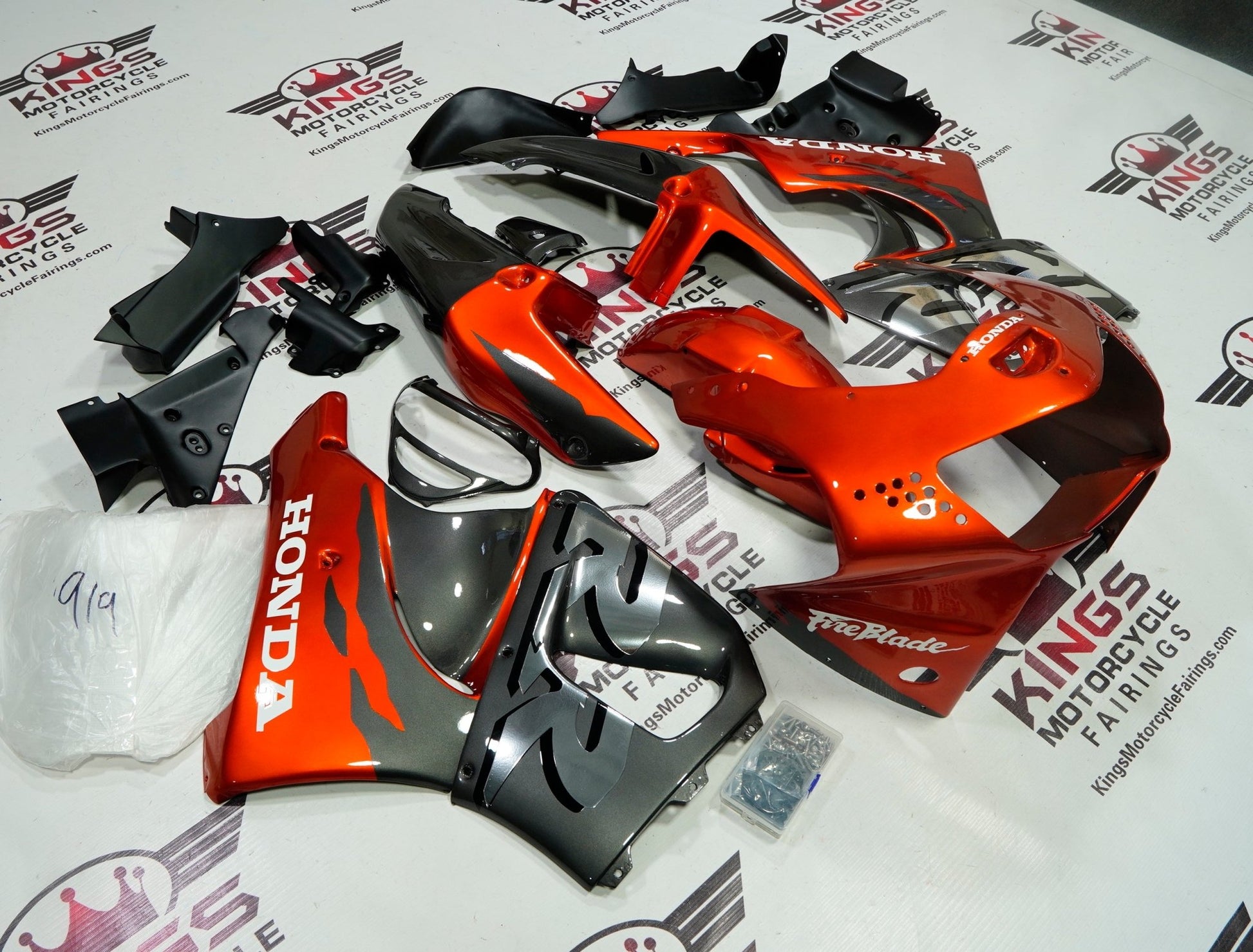 Honda CBR 900RR Fairings (1998-1999) Orange, Gray, Chrome at KingsMotorcycleFairings.com