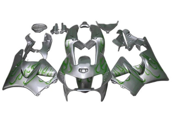 Honda CBR900RR Fairings (1998-1999) Silver, Green Flames at KingsMotorcycleFairings.com