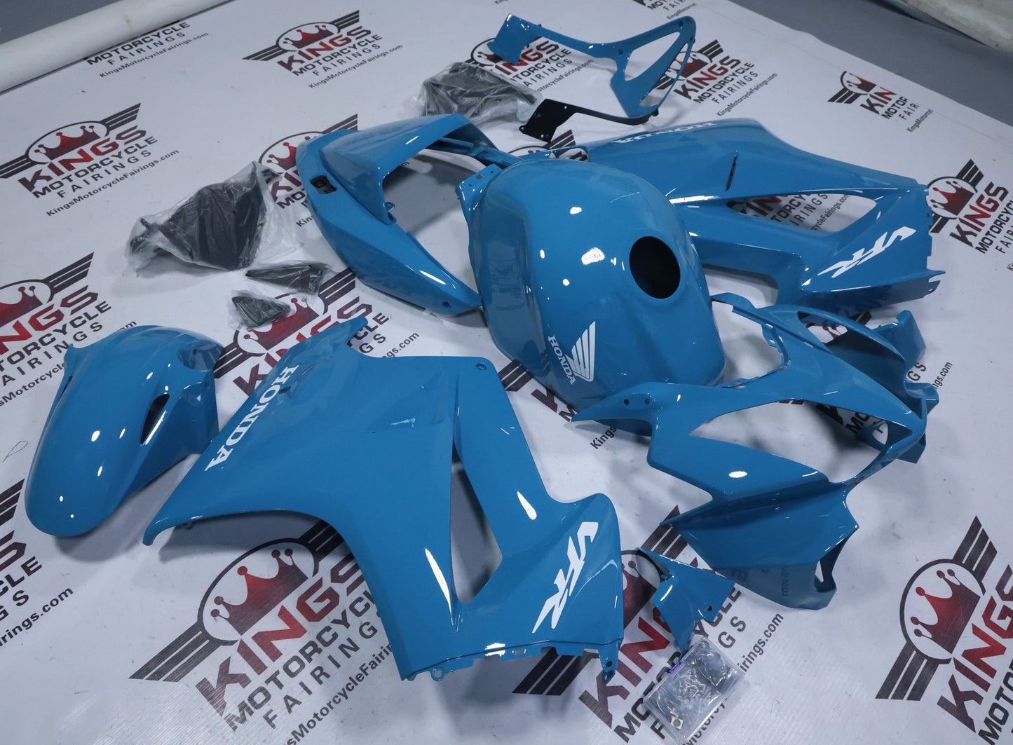 Honda VFR800 Fairings (2002-2013) Blue Nardo, White from KingsMotorcycleFairings.com