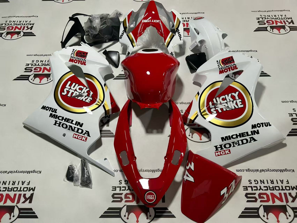Honda VFR800 Fairings (2002-2013) Lucky Strike White, Red from KingsMotorcycleFairings.com