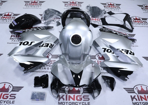 Honda VFR800 Fairings (2002-2013) Repsol Silver, Black, White at KingsMotorcycleFairings.com