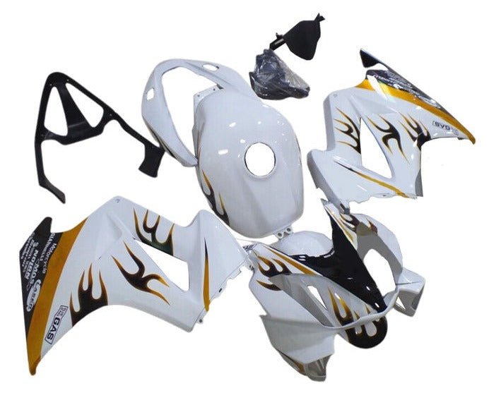Honda VFR800 Fairings (2002-2013) White, Black, Gold Flames at KingsMotorcycleFairings.com