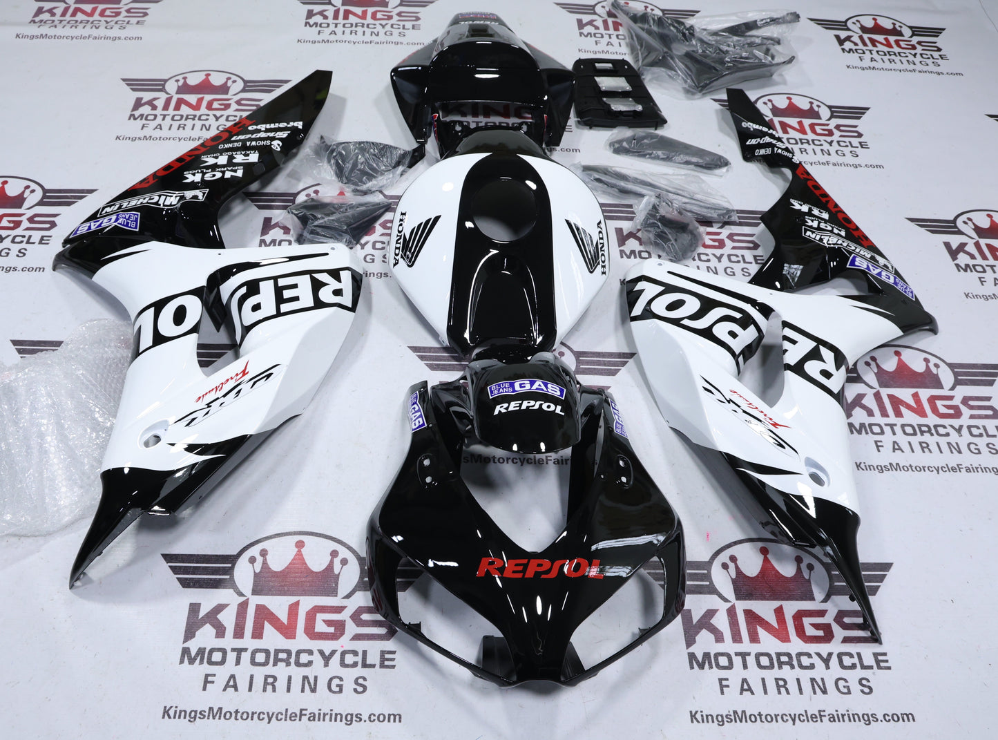Honda CBR1000RR Fairing Kit (2006-2007) Black, White Repsol at KingsMotorcycleFairings.com