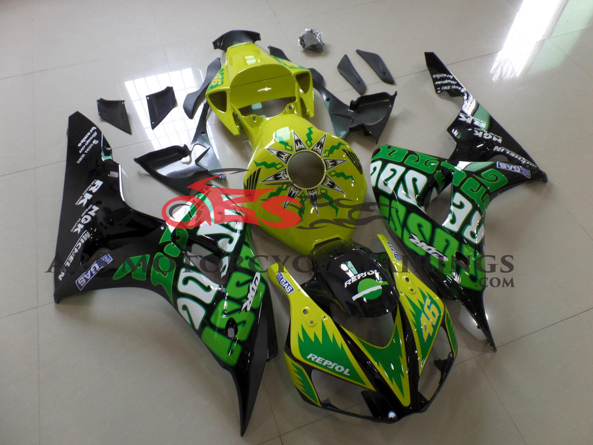 Honda CBR1000RR Fairing Kit (2006-2007) Yellow, Green, Black, White Rossi at KingsMotorcycleFairings.com