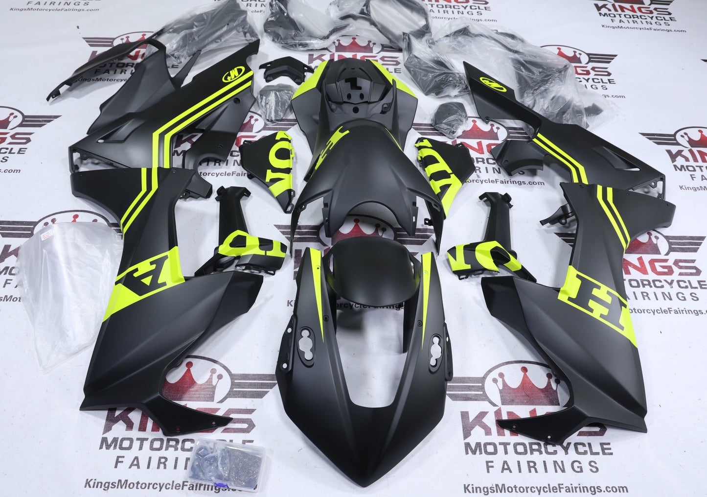Honda CBR1000RR Fairing Kit (2017-2025) Matte Black, Neon Yellow Stripe at KingsMotorcycleFairings.com