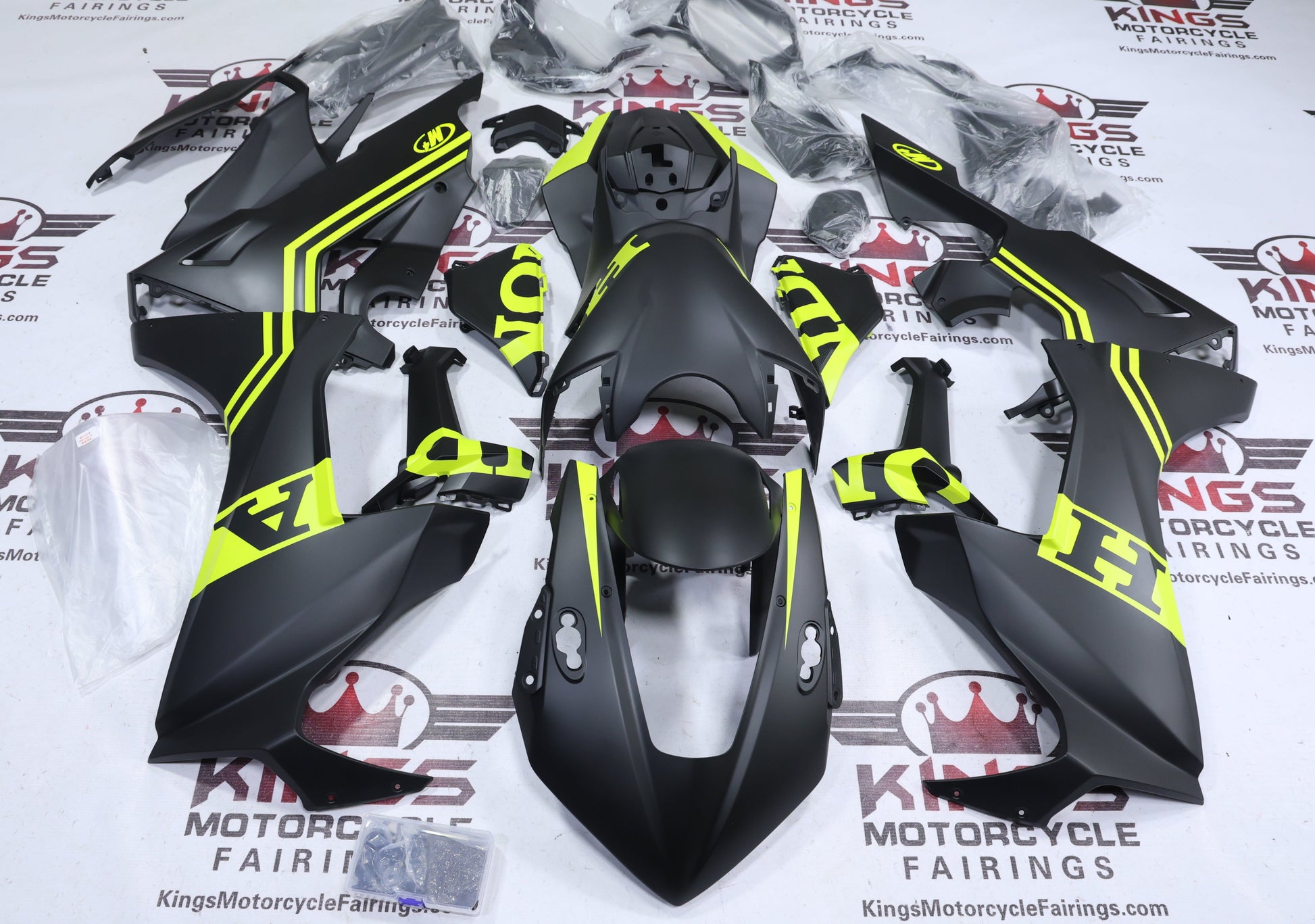 Honda CBR1000RR Fairing Kit (2017-2025) Matte Black, Neon Yellow Stripe at KingsMotorcycleFairings.com