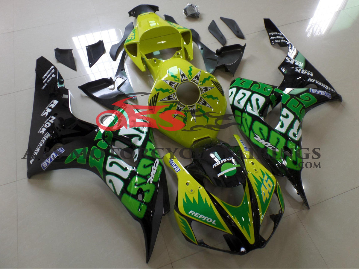 Honda CBR1000RR Fairing Set (2006-2007) Yellow, Green, Black, White Rossi at KingsMotorcycleFairings.com