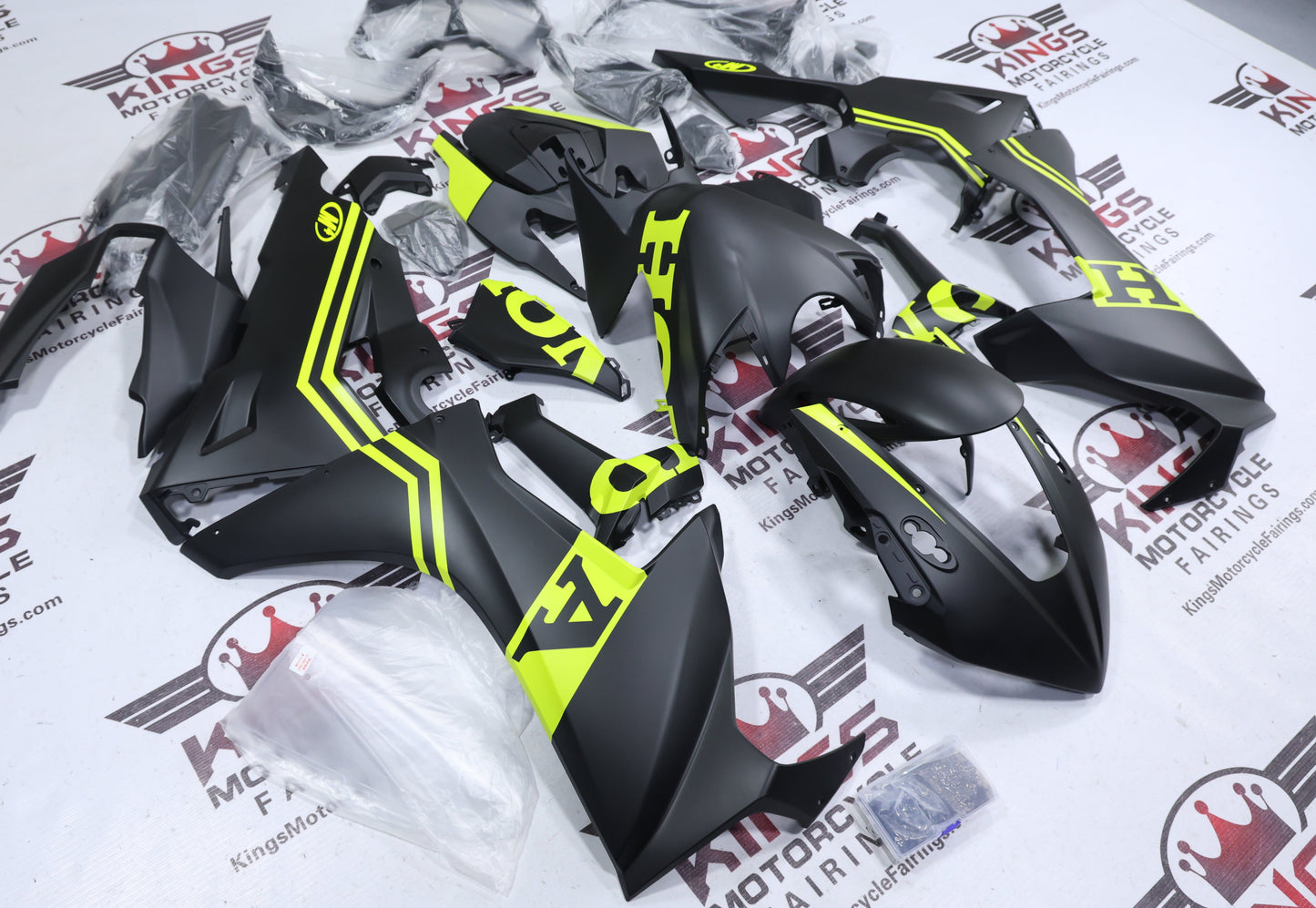 Honda CBR1000RR Fairing Set (2017-2025) Matte Black, Neon Yellow Stripe at KingsMotorcycleFairings.com