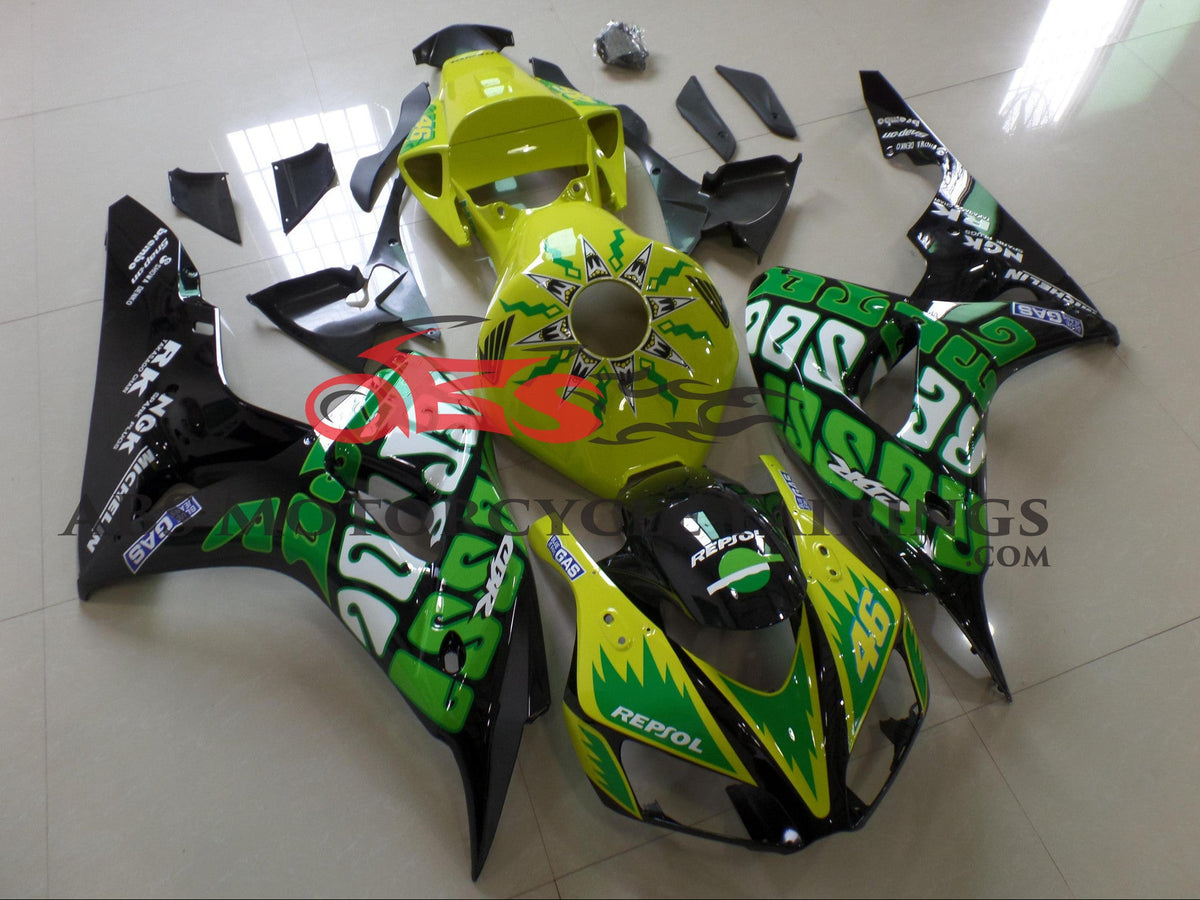 Honda CBR1000RR Fairings (2006-2007) Yellow, Green, Black, White Rossi from KingsMotorcycleFairings.com