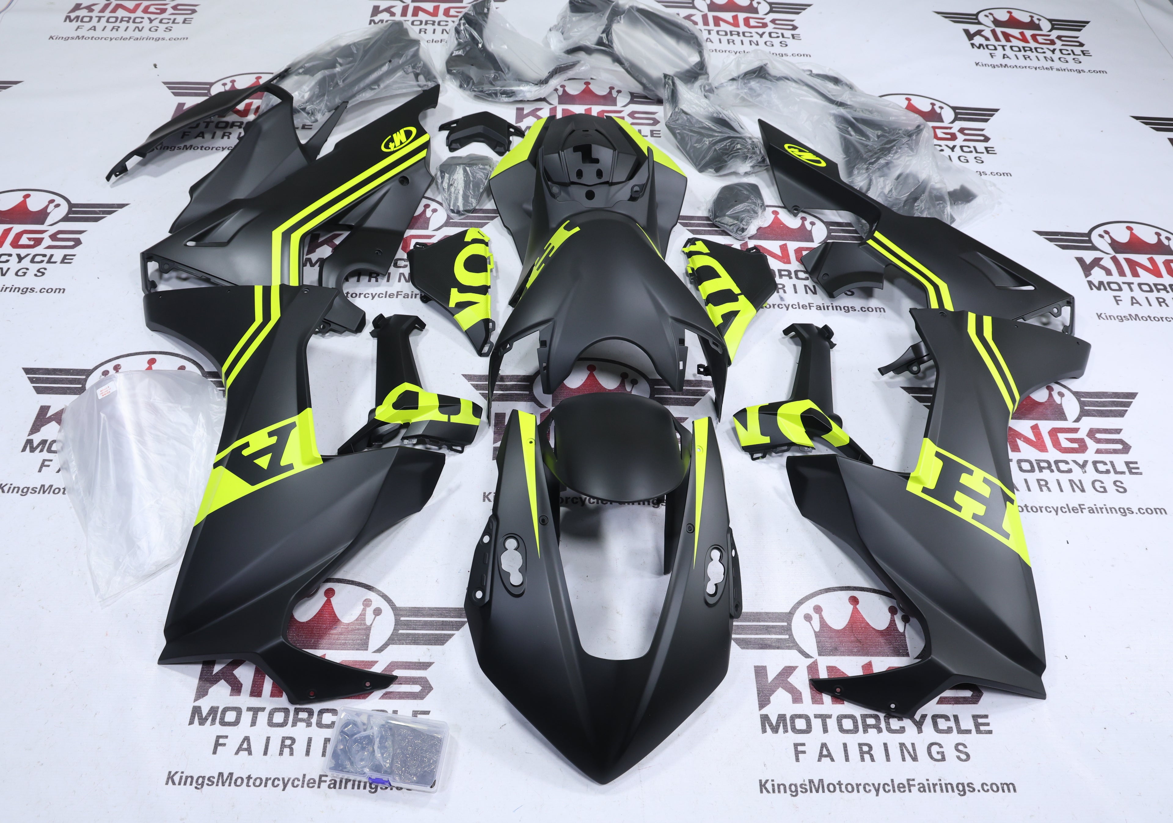 Honda CBR1000RR Fairings (2017-2025) Matte Black, Neon Yellow Stripe at KingsMotorcycleFairings.com