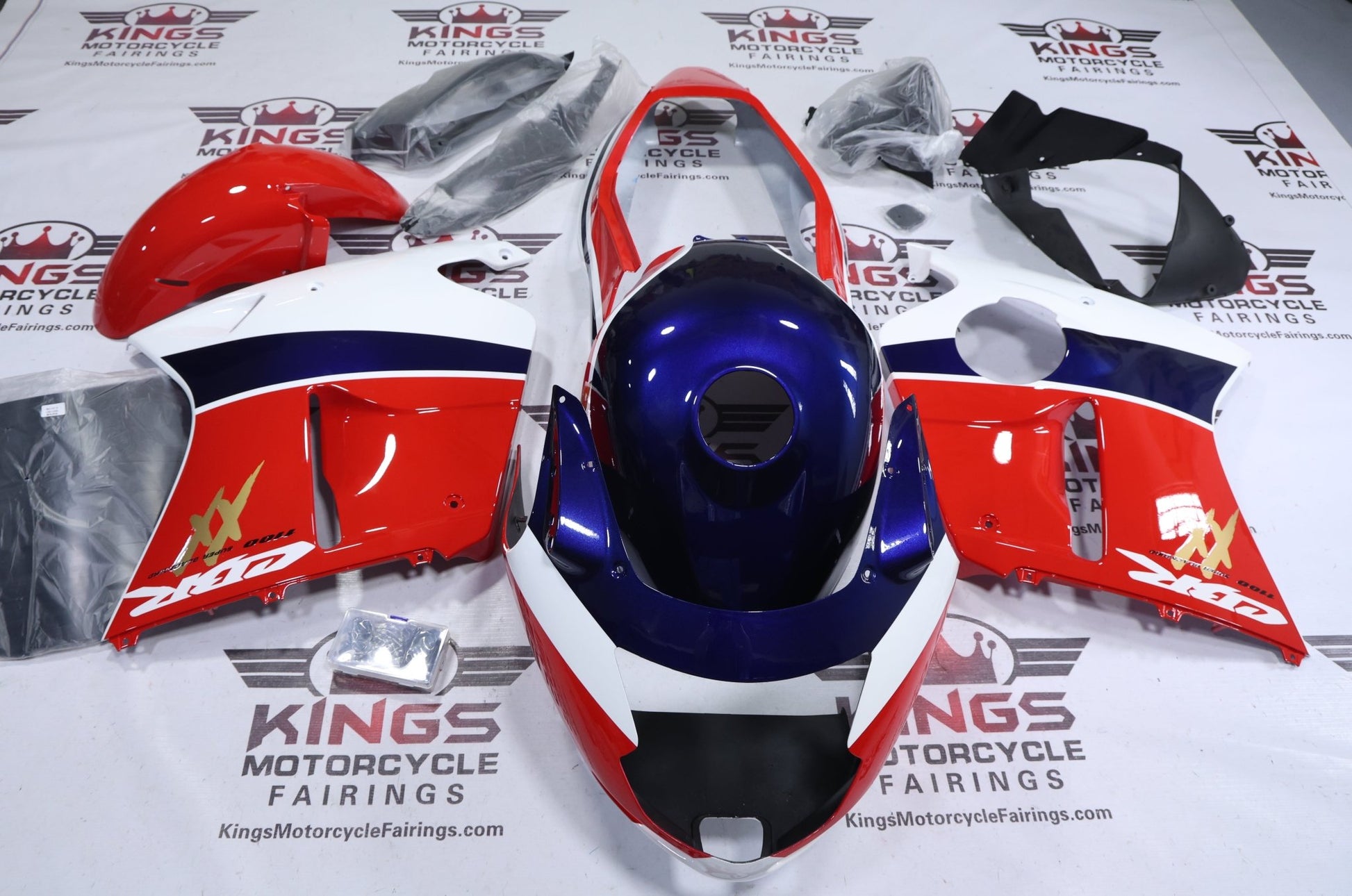 Honda CBR1100XX Super Blackbird Fairing Set (1996-2007) Red, Dark Blue, White, Gold at KingsMotorcycleFairings.com