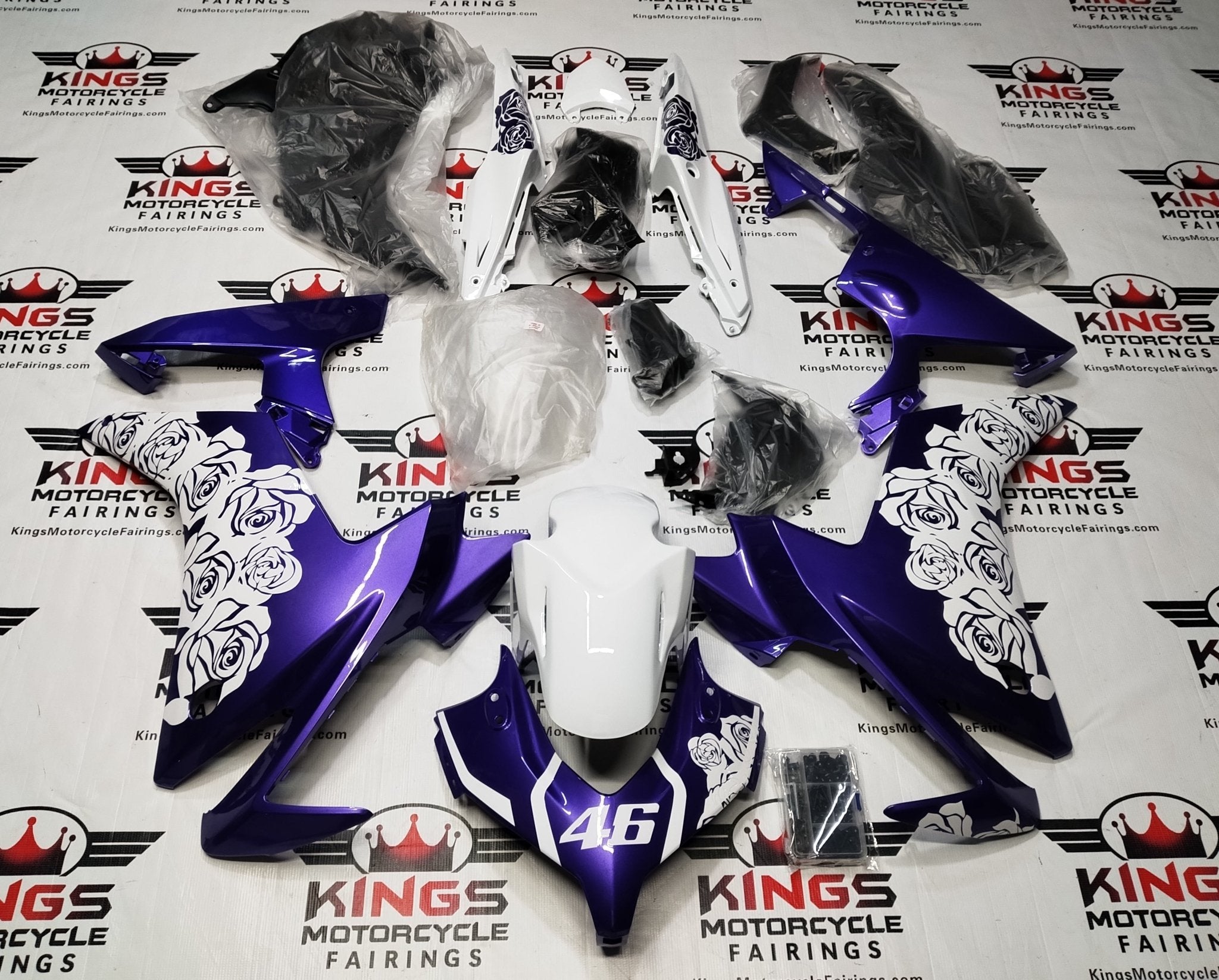 Honda CBR500R Fairing Kit (2013-2015) Purple, White Roses from KingsMotorcycleFairings.com