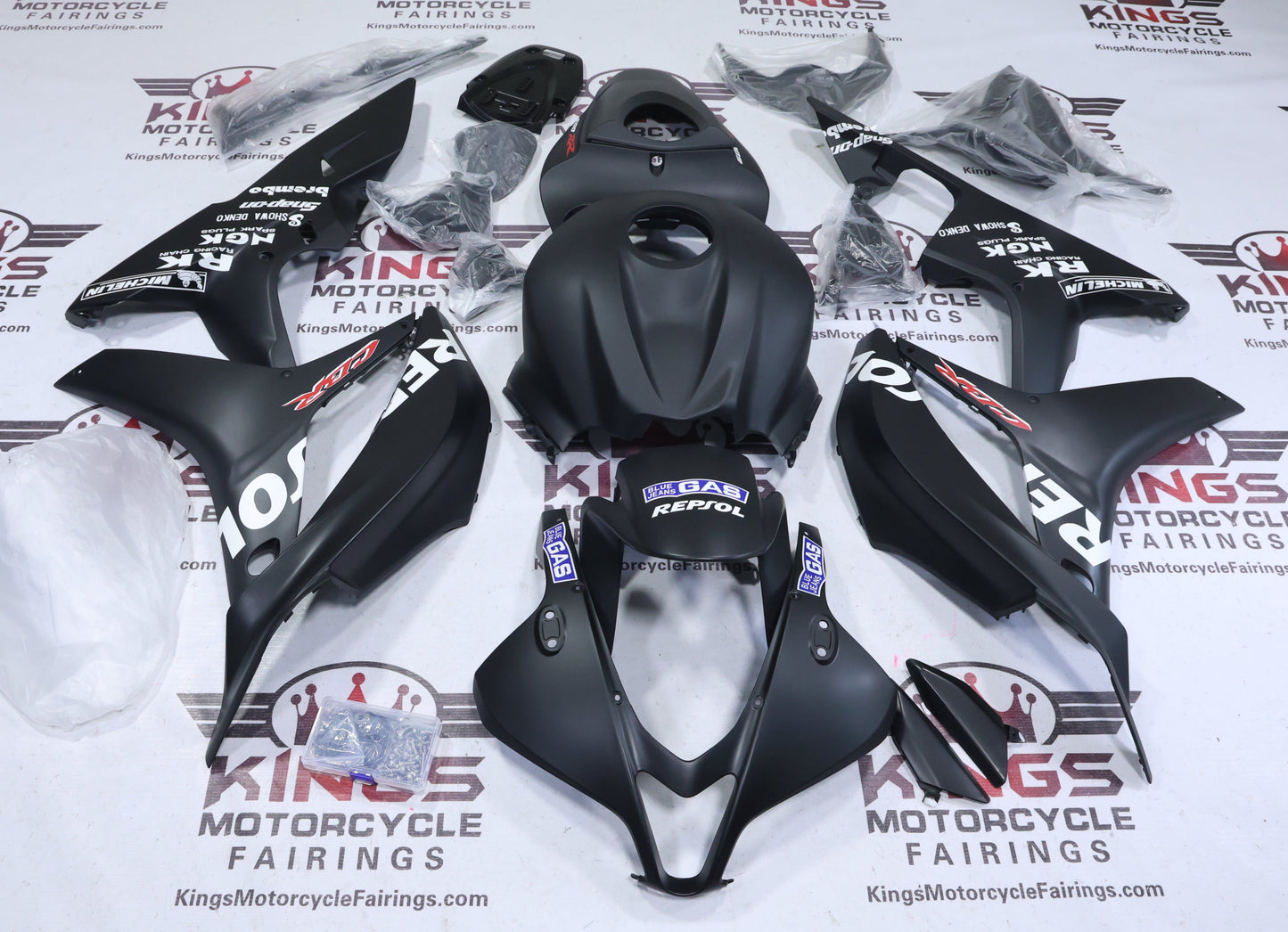 Honda CBR600RR Fairing Kit (2007-2008) Matte Black, White Repsol at KingsMotorcycleFairings.com