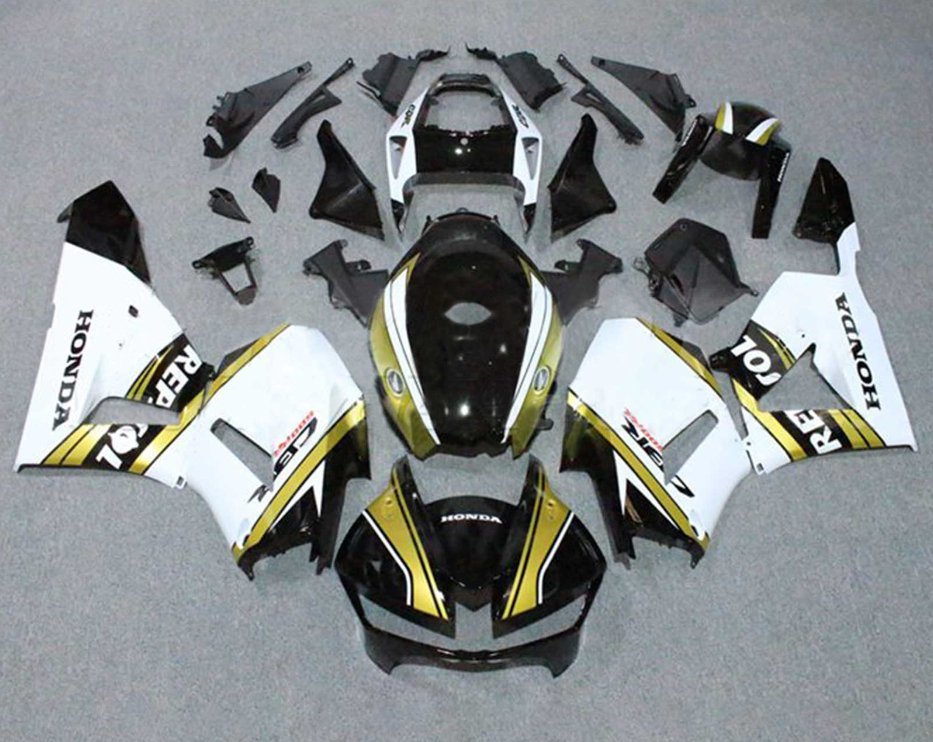 Honda CBR600RR Fairing Kit (2024-2025) Black, Gold, White Repsol at KingsMotorcycleFairings.com