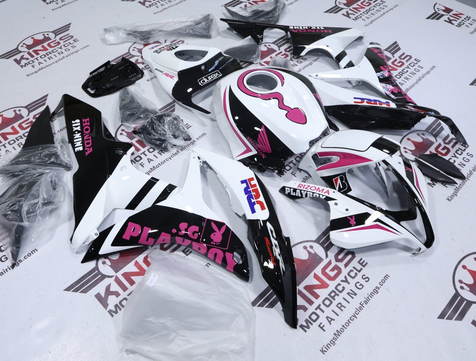 Honda CBR600RR Fairing Set (2007-2008) Playboy White, Black, Pink from KingsMotorcycleFairings.com