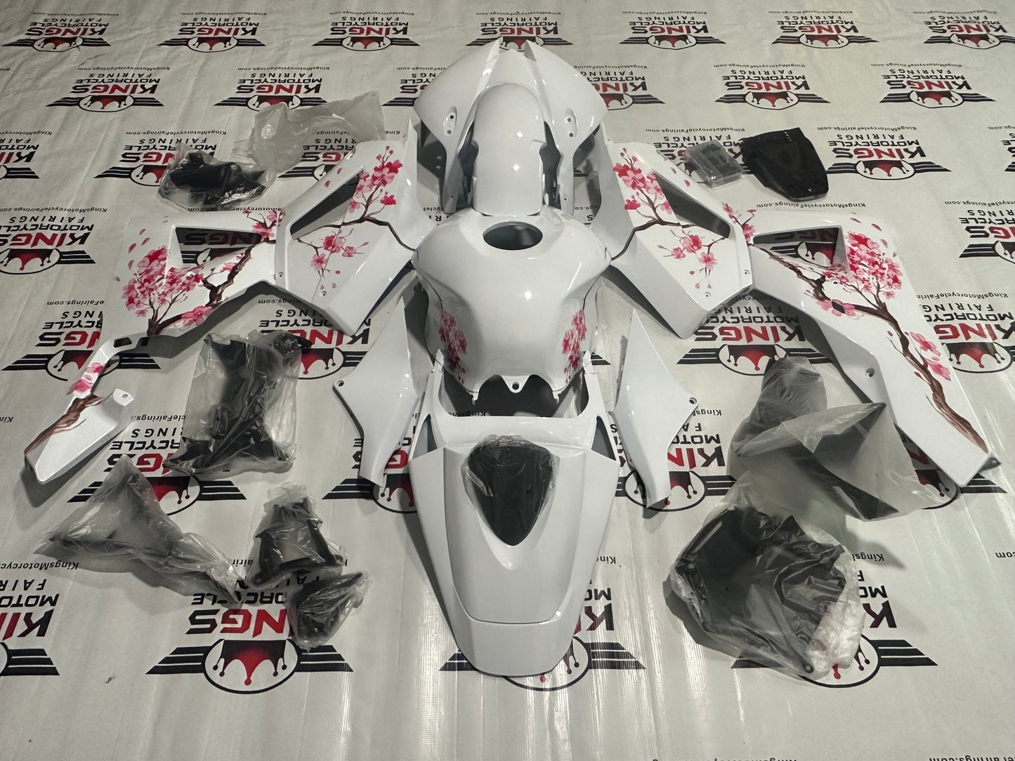 Honda CBR600RR Fairing kit (2013-2023) White, Pink Blossom at KingsMotorcycleFairings.com