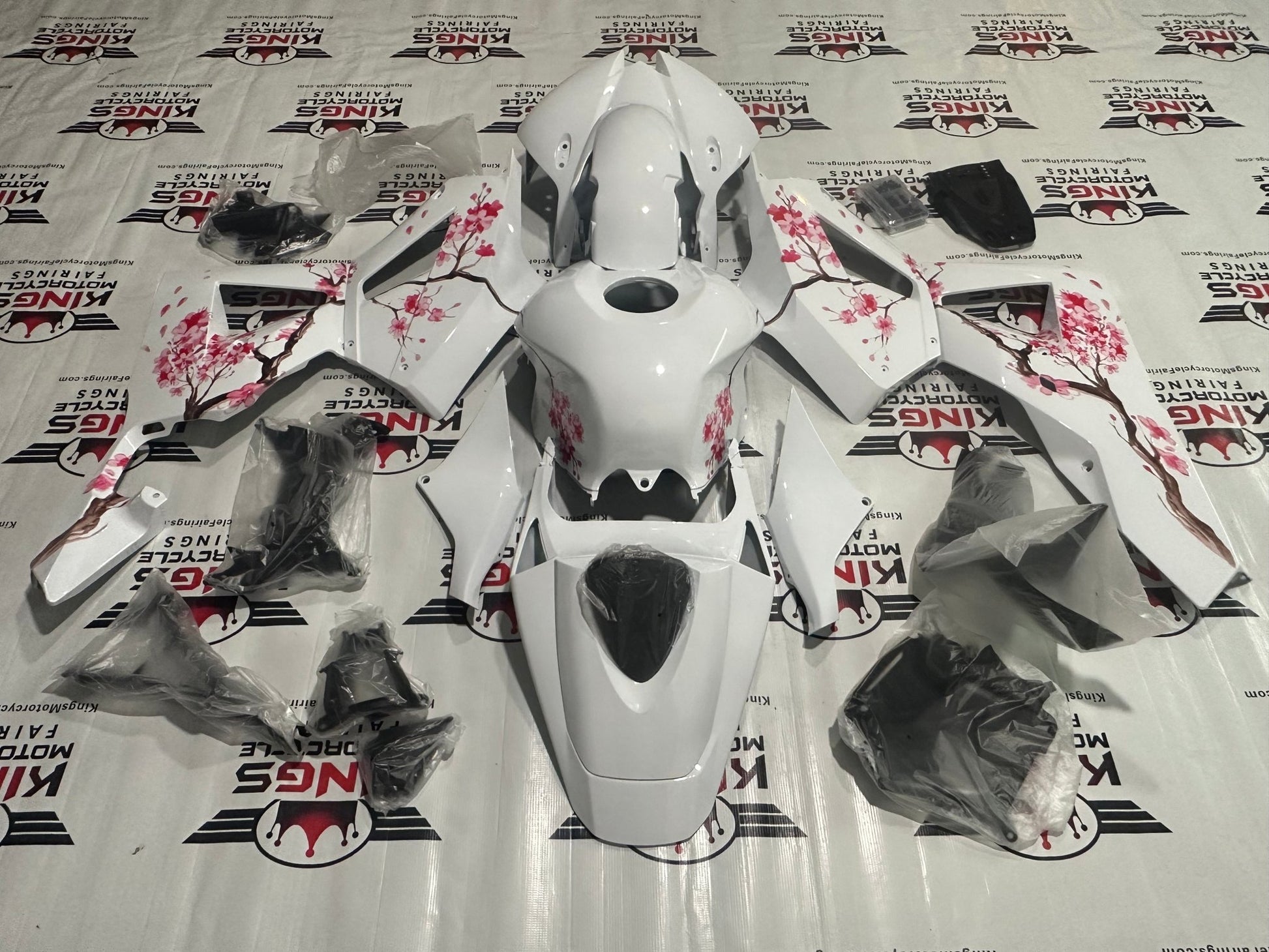 Honda CBR600RR Fairing kit (2013-2023) White, Pink Blossom at KingsMotorcycleFairings.com