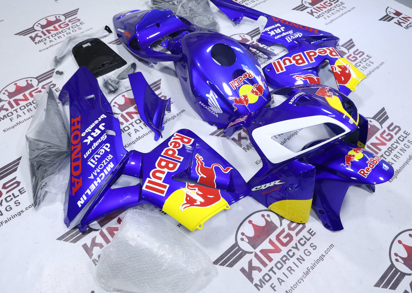 Honda CBR600RR Fairings (2005-2006) Blue, Yellow, Red Bull from KingsMotorcycleFairings.com