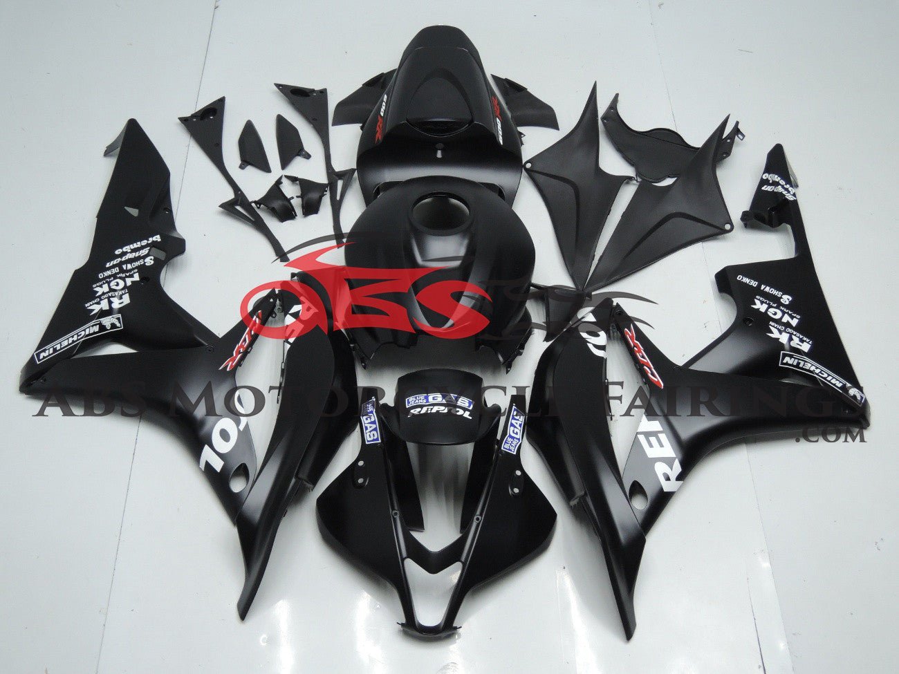 Honda CBR600RR Fairings (2007-2008) Matte Black, White, Red Repsol at KingsMotorcycleFairings.com