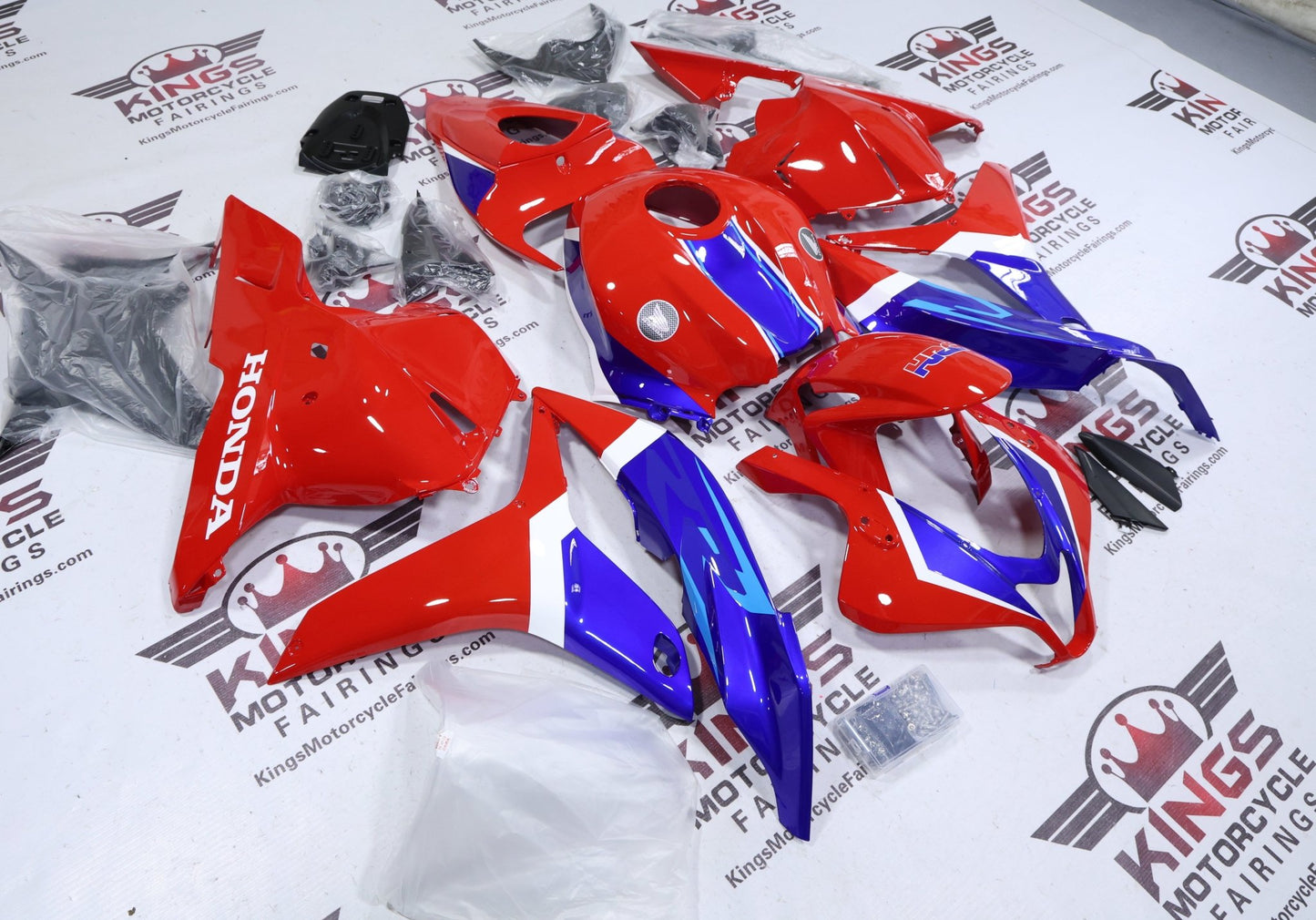 Honda CBR600RR Fairings (2009-2012) Red, Blue, White Stripe HRC from KingsMotorcycleFairings.com