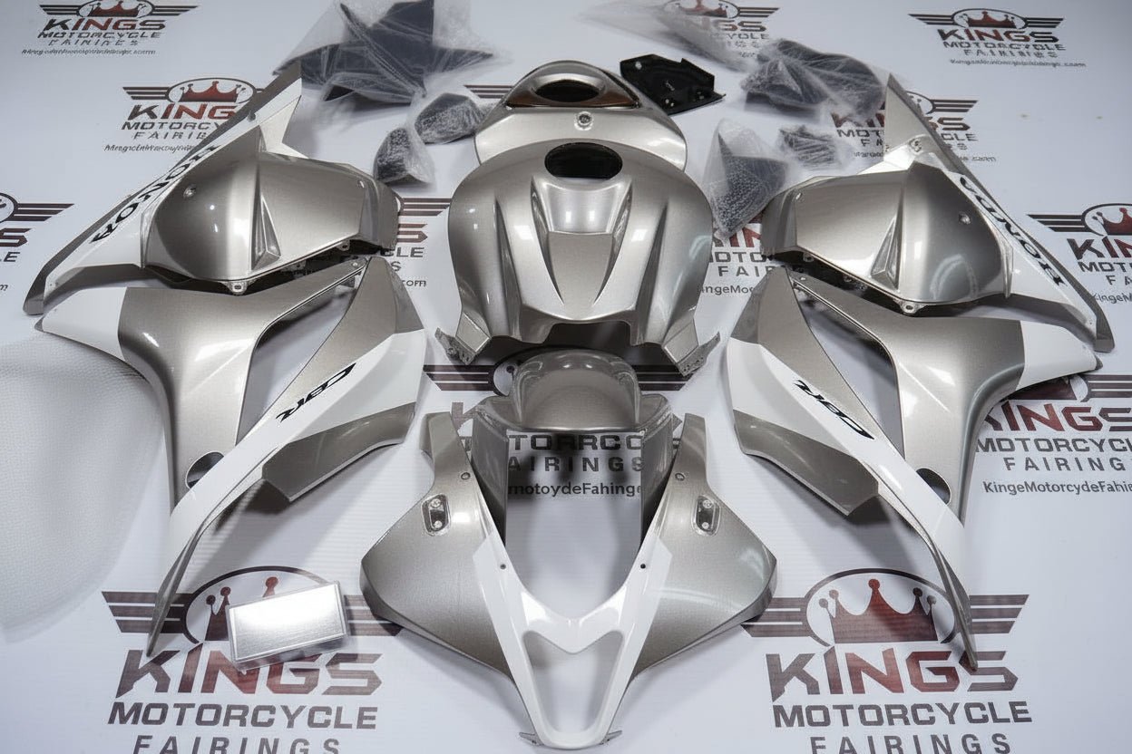 Honda CBR600RR Fairings (2009-2012) Silver, White Stripe from KingsMotorcycleFairings.com