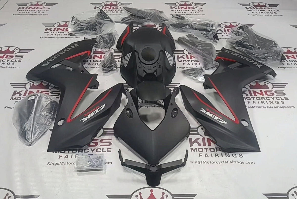 Honda CBR650R Fairings (2024-2025) Matte Black, Red Pinstripe from KingsMotorcycleFairings.com