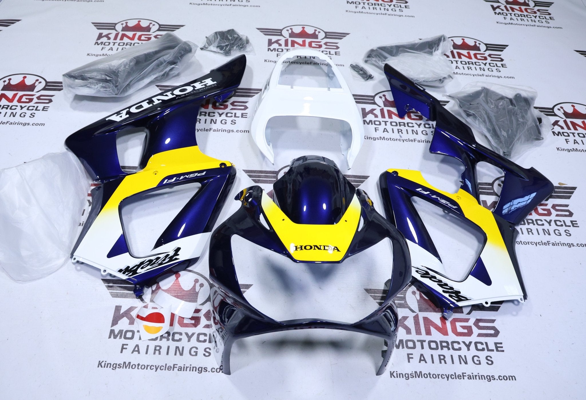 Honda CBR900RR 929 Fairings (2000-2001) Navy Blue, White, Yellow at KingsMotorcycleFairings.com