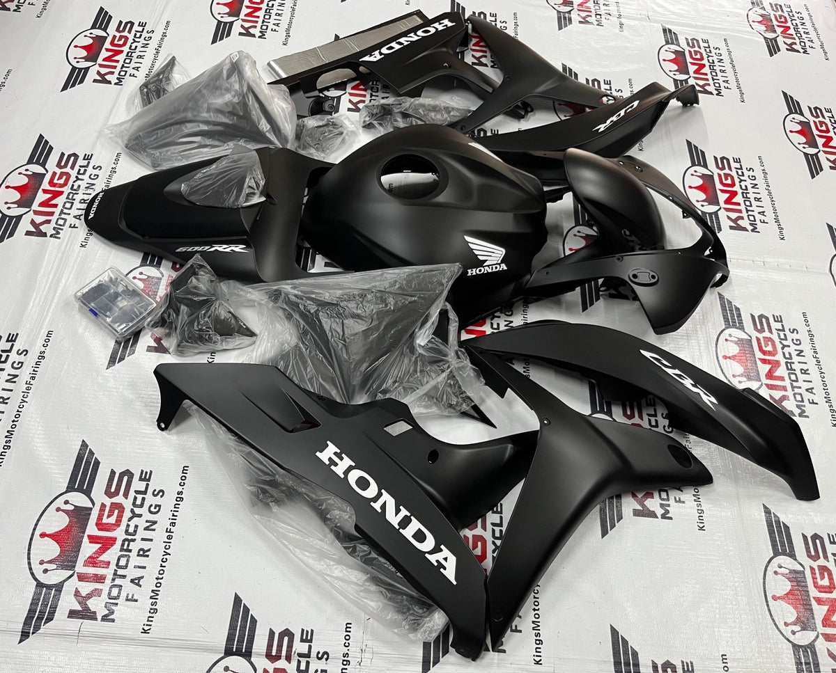 Honda CBR 600RR Fairings (2007-2008) Matte Black, White at KingsMotorcycleFairings.com