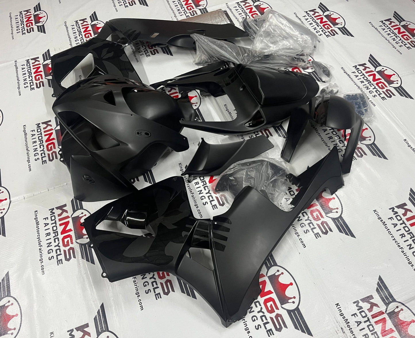 Honda CBR600RR (2005-2006) Matte Black & Gloss Black Punisher Skull Fairings at KingsMotorcycleFairings.com