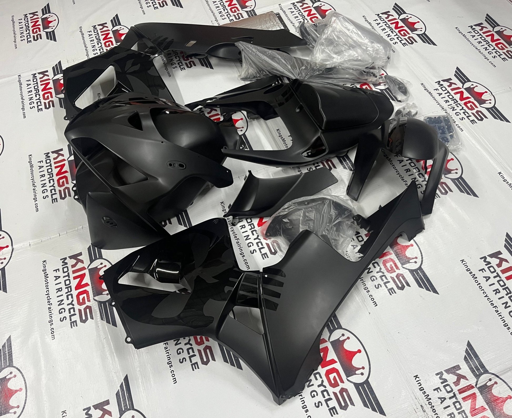 Honda CBR600RR (2005-2006) Matte Black & Gloss Black Punisher Skull Fairings at KingsMotorcycleFairings.com